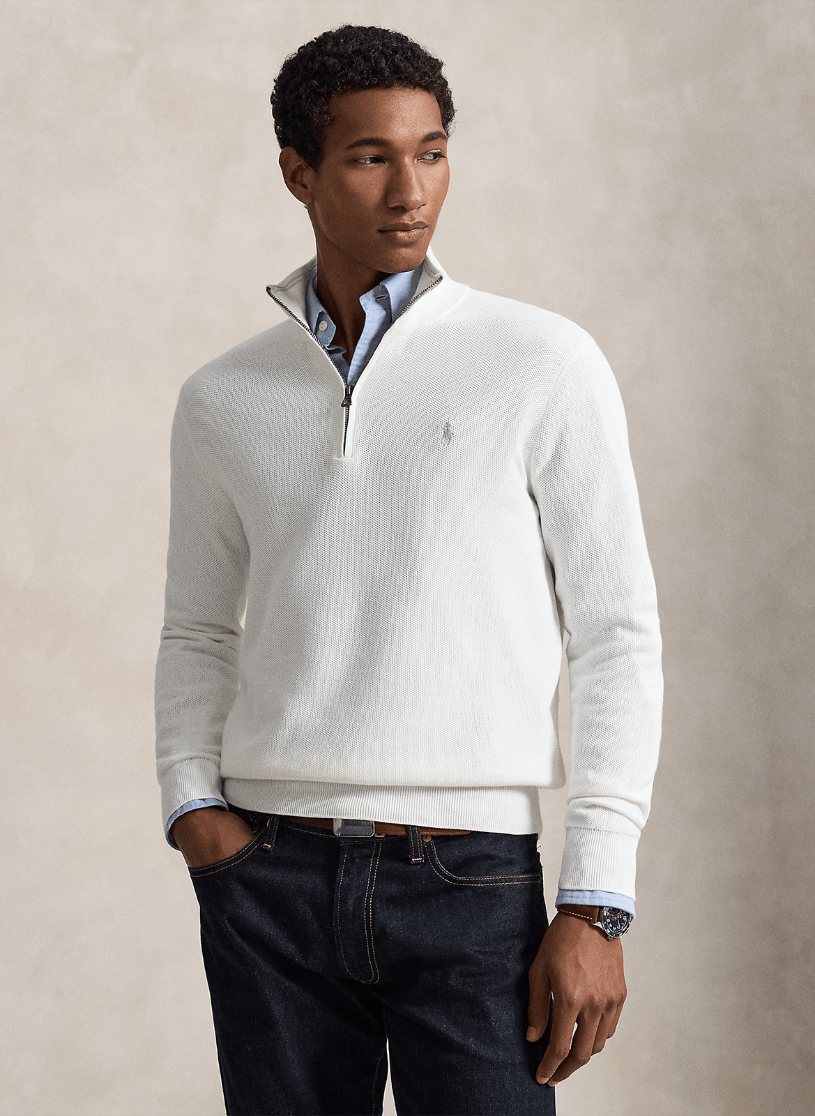 Trui van piquékatoen met opstaande kraag en rits POLO RALPH LAUREN