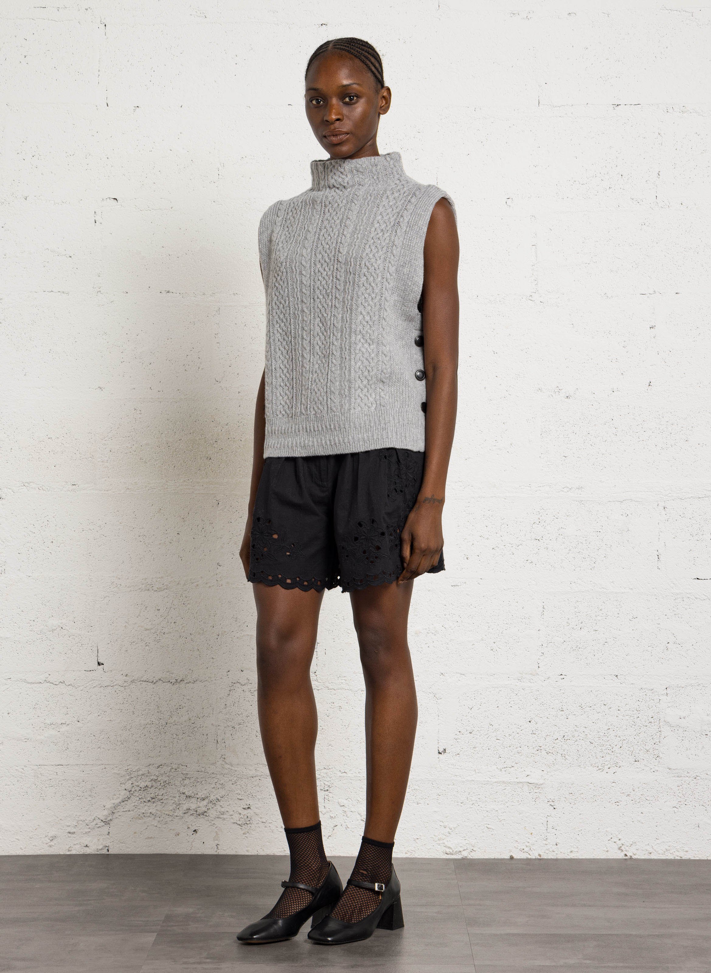 Pull col rond en laine mélangée MAISON ANJE Gris