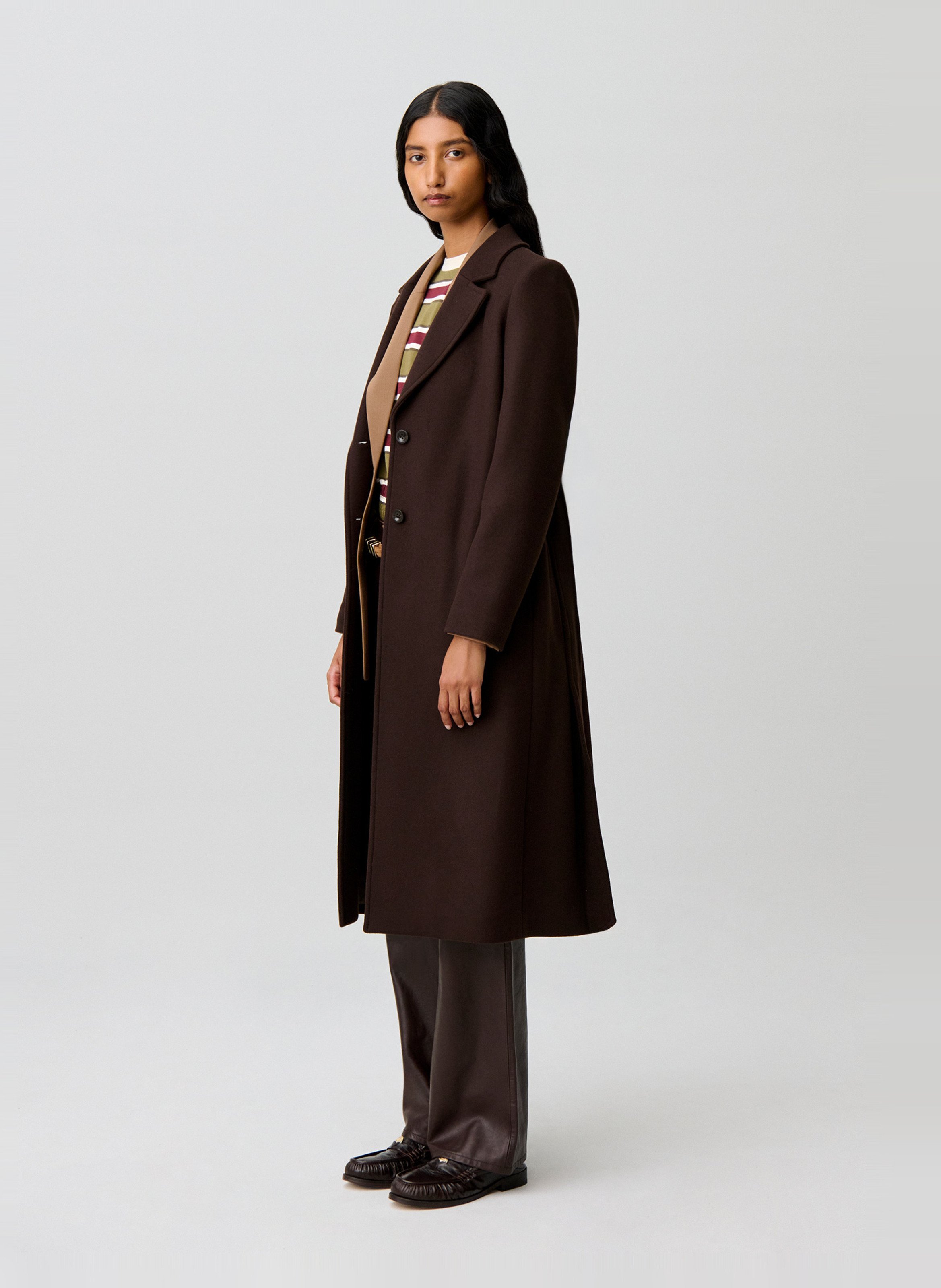 Manteau long ceinturée en laine mélangée CLAUDIE PIERLOT Marron