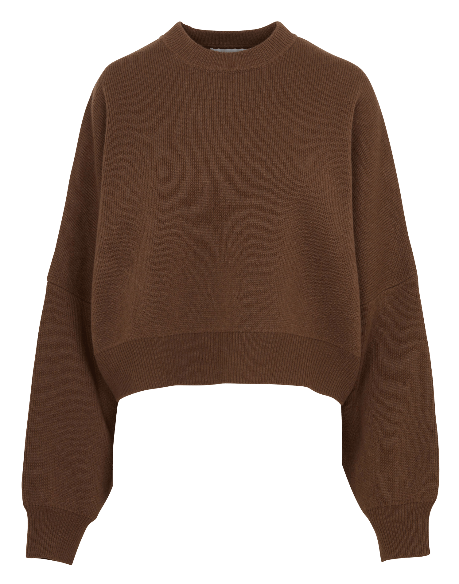 Short round-neck merino wool sweater BELLEPIECE Brown