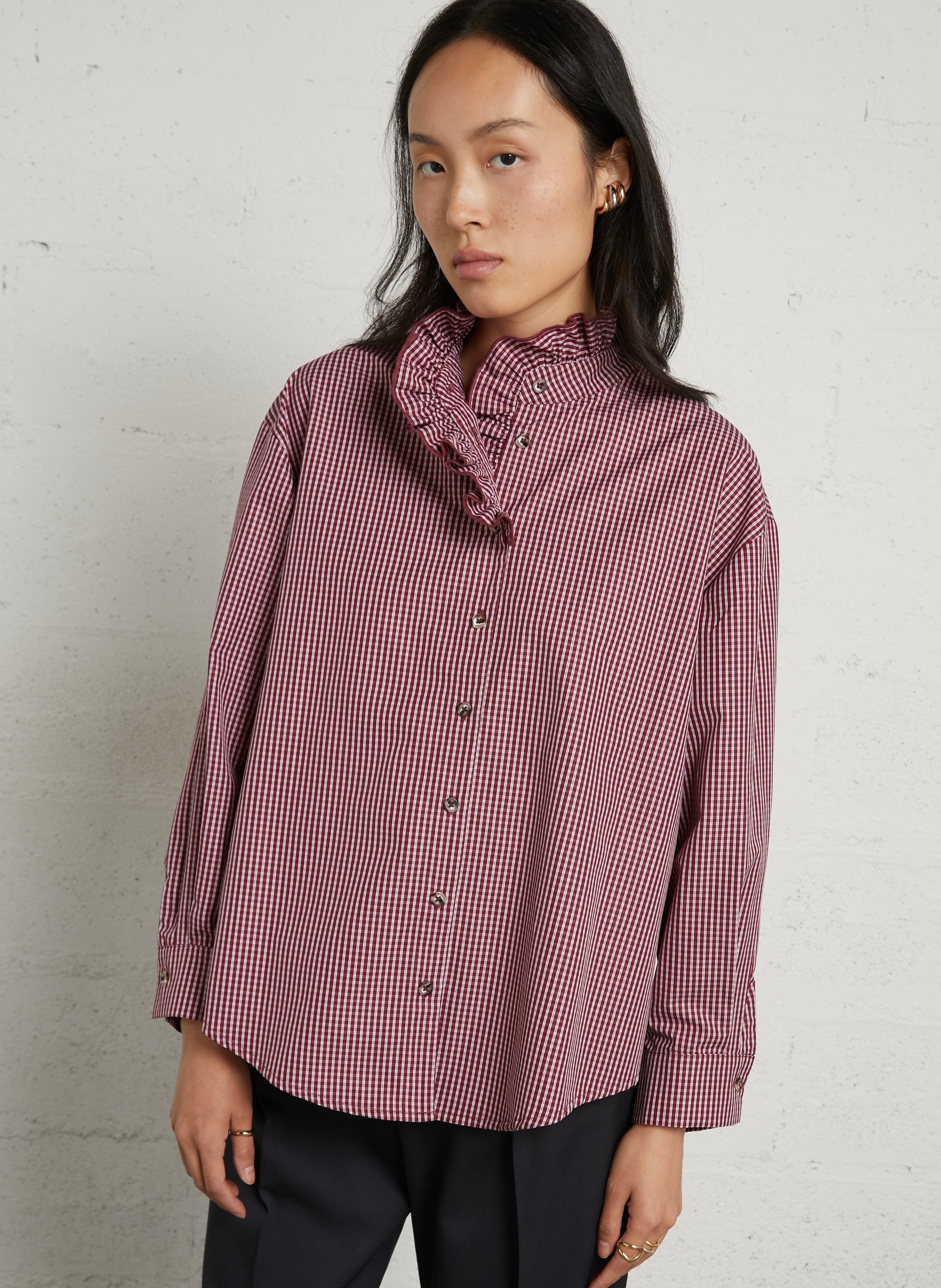 Wijdvallende blouse met Victoriaanse kraag van katoen SUZIE WINKLE Rood