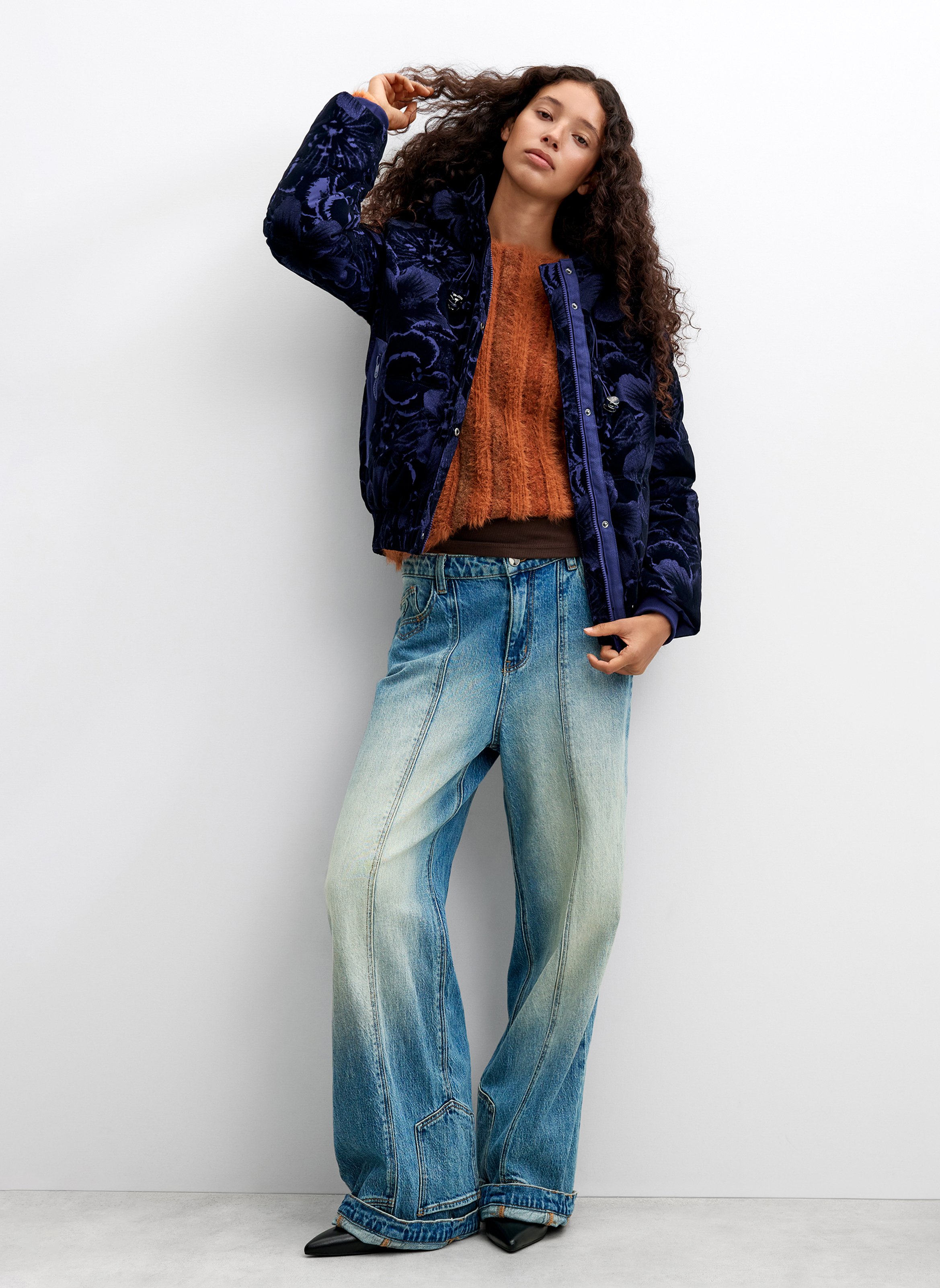 Gerader Mantel mit bedruckter Kapuze DESIGUAL Blau