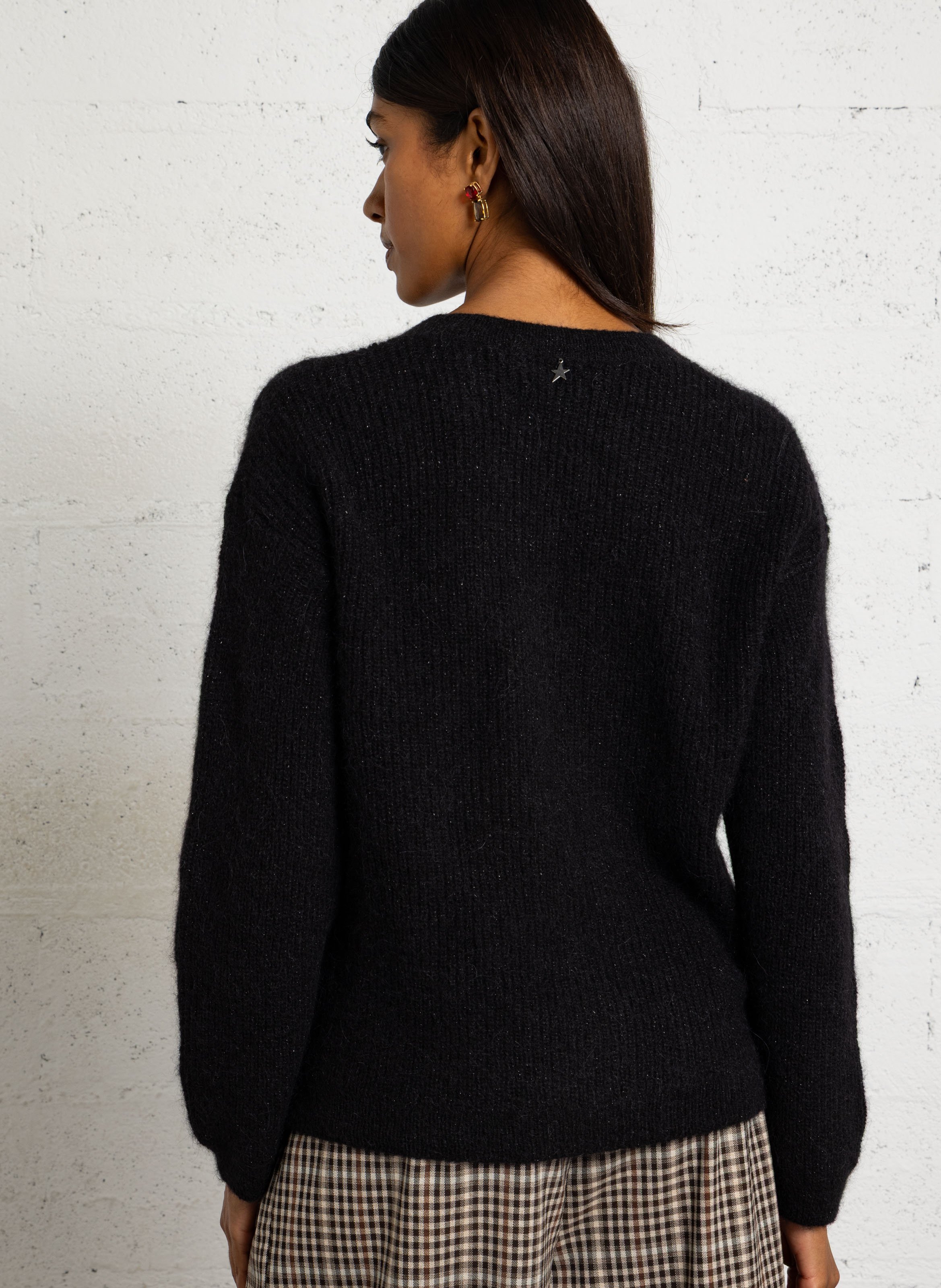 Loose-Fitting V-Neck Sequin Jumper in a Wool Blend SUD EXPRESS Black