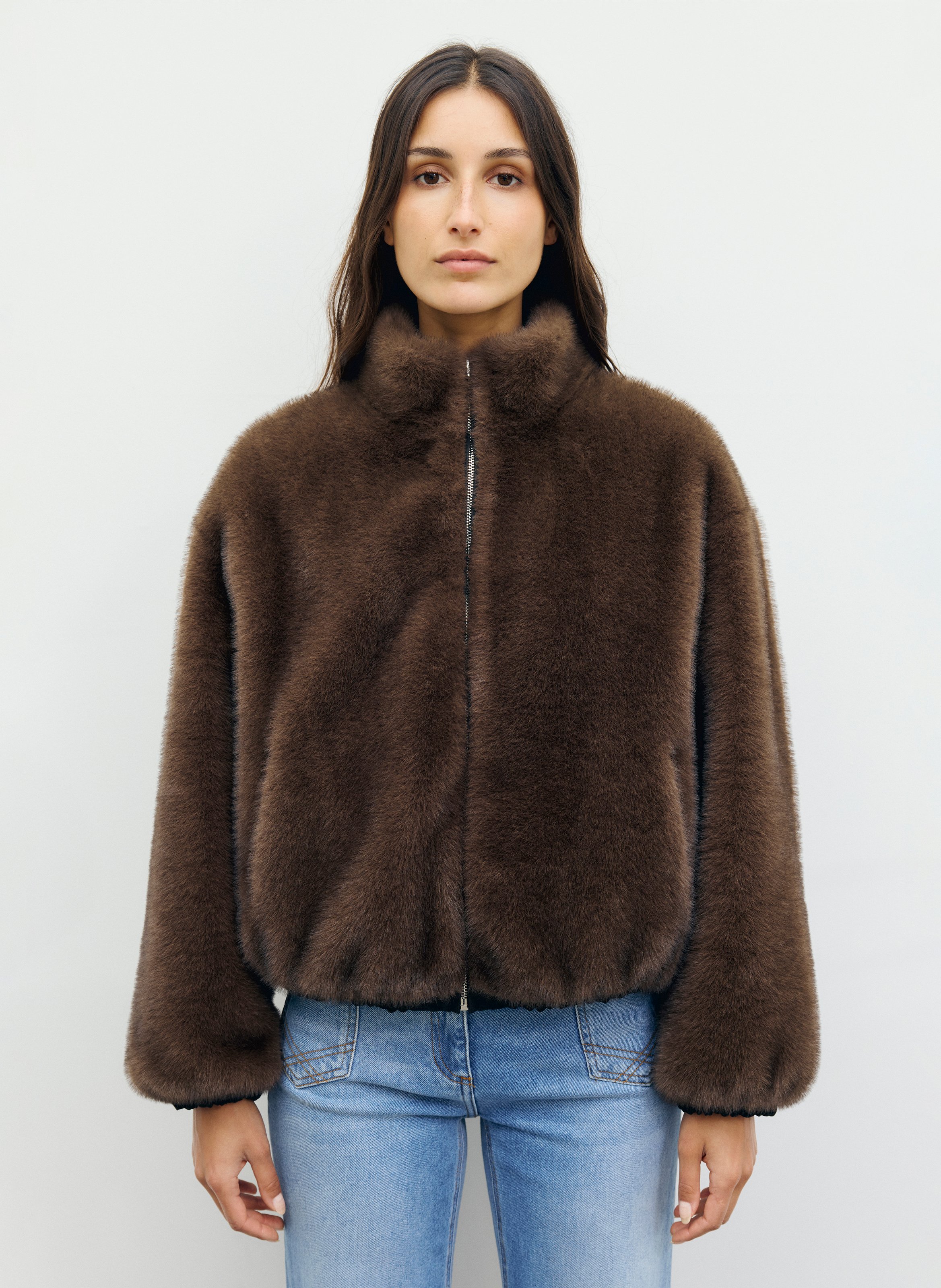 Reversible faux fur-effect coat GERARD DAREL Brown
