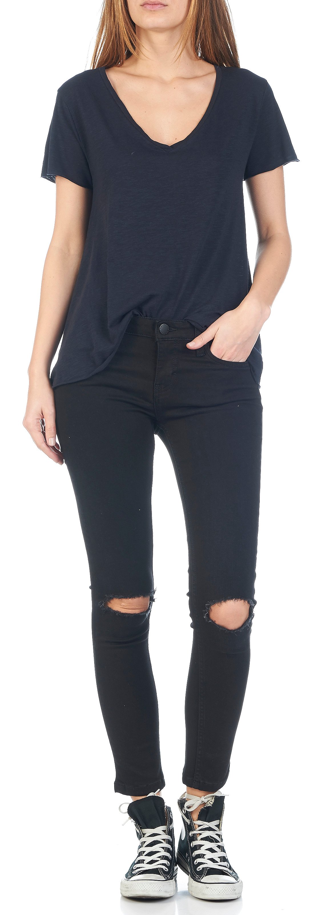 Tee-shirt col V en coton mélangé AMERICAN VINTAGE Bleu