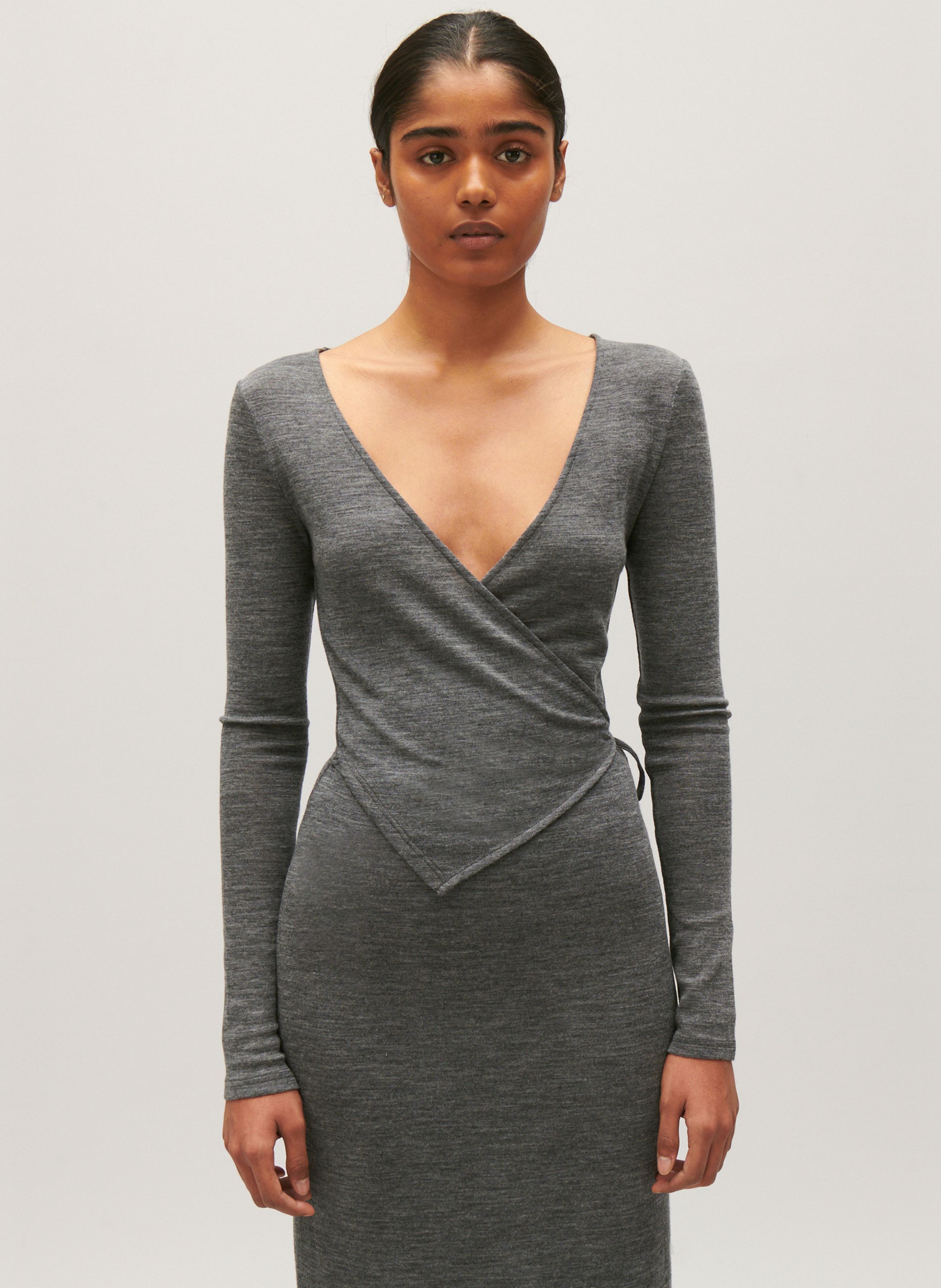 Robe Midi Droite Col V En Laine Gris Clair Claudie Pierlot Femme