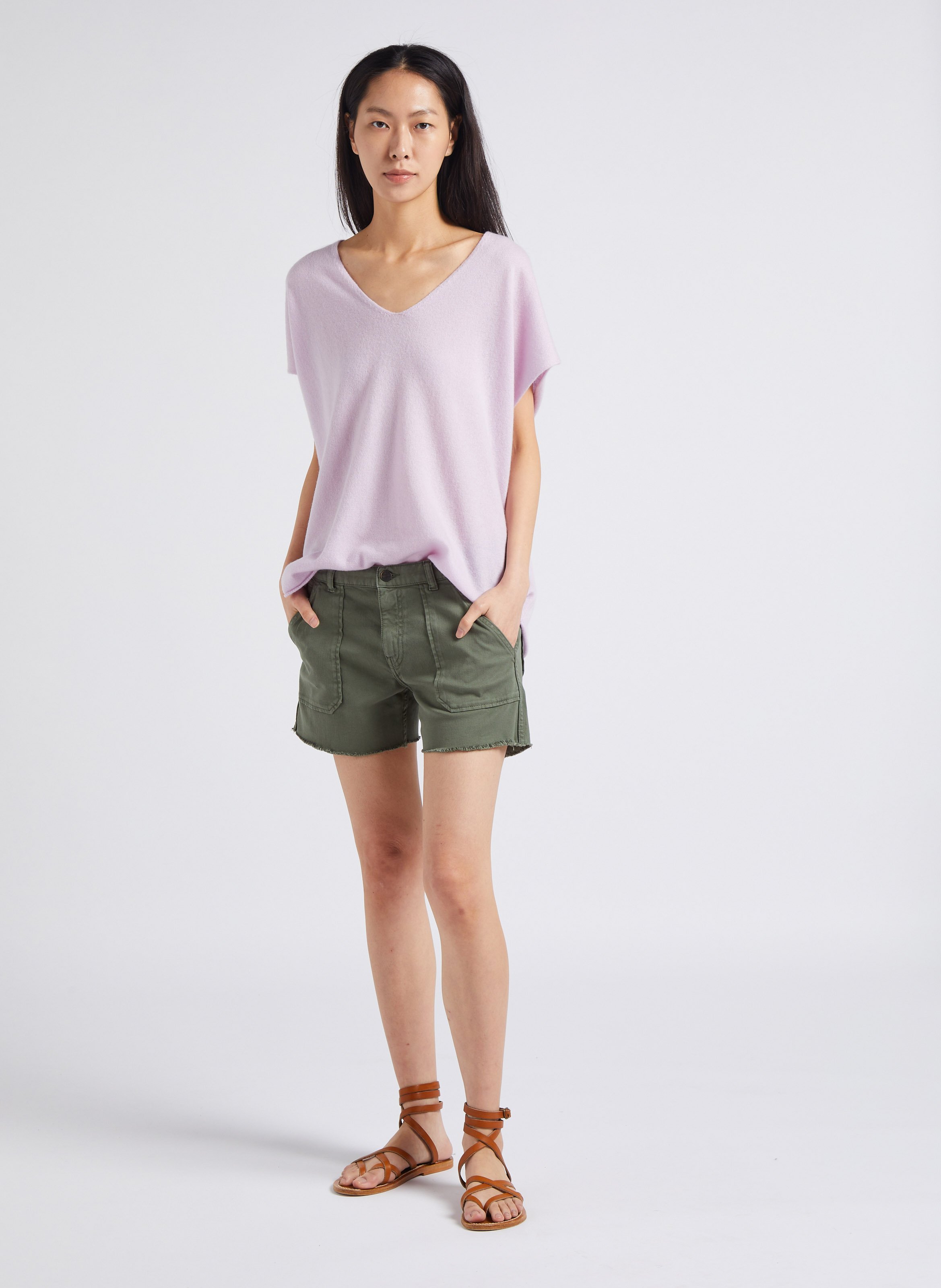 Short droit en denim stretch  Kaki