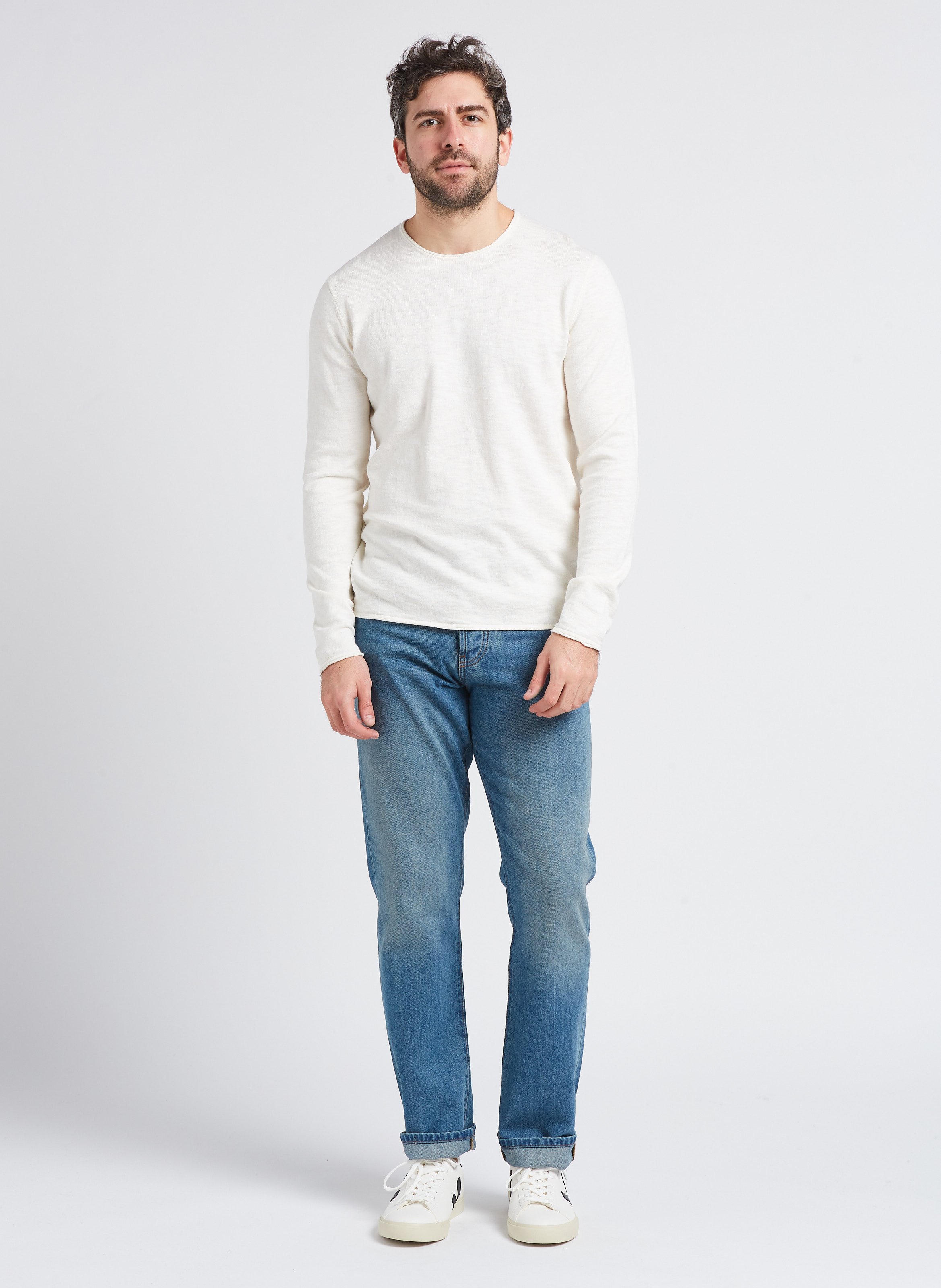 Straight cotton round-neck sweater IKKS White