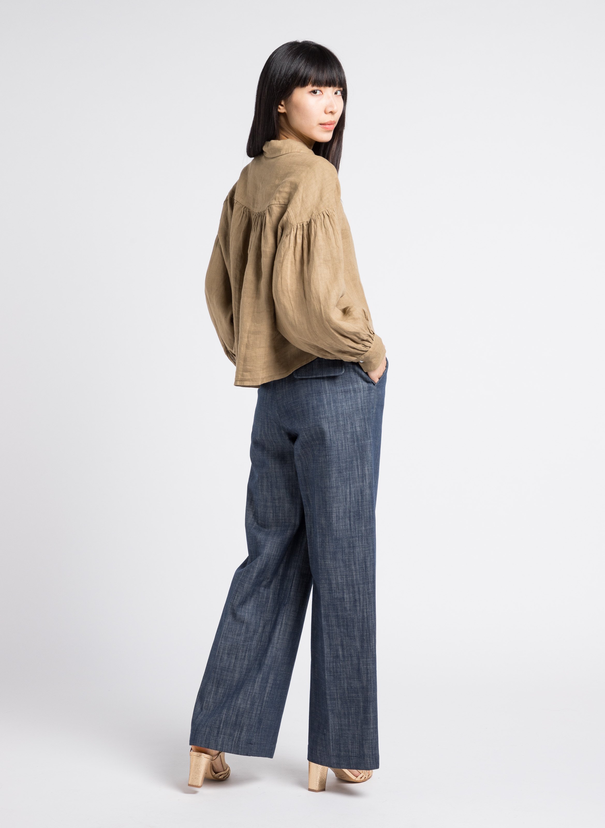 Chemise asymétrique froncée en lin BY BAR Vert