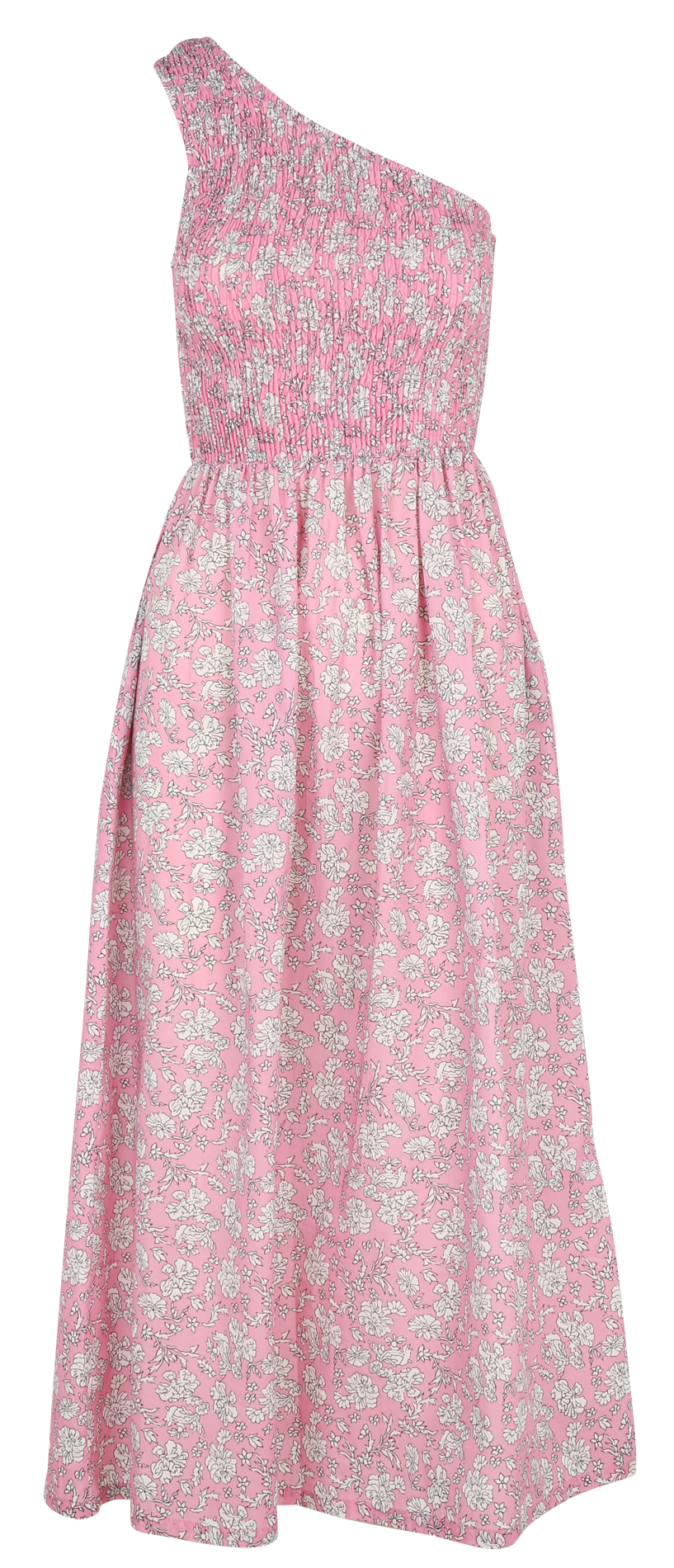 Midi-jurk met asymmetrische halslijn en print THE NEW SOCIETY Roze