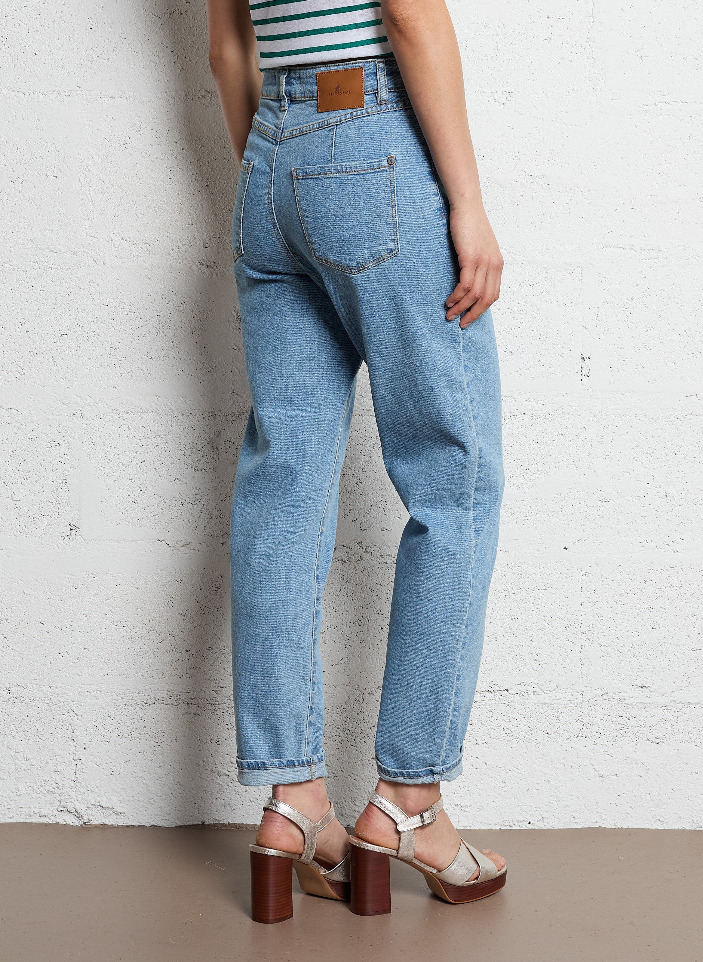 Jean slim taille haute en coton mélangé ONE STEP Bleu