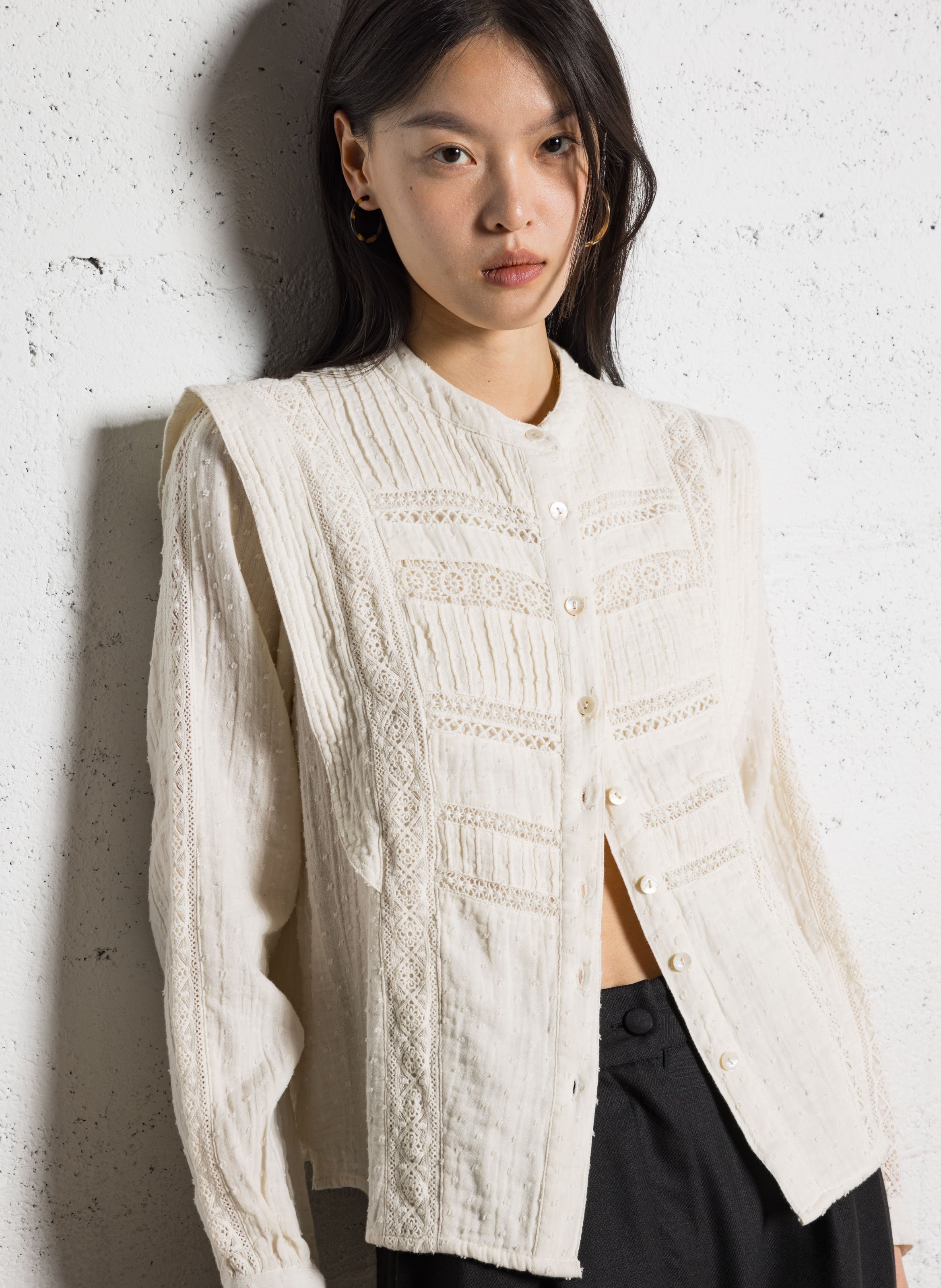 Round neck cotton blouse MAISON HOTEL White