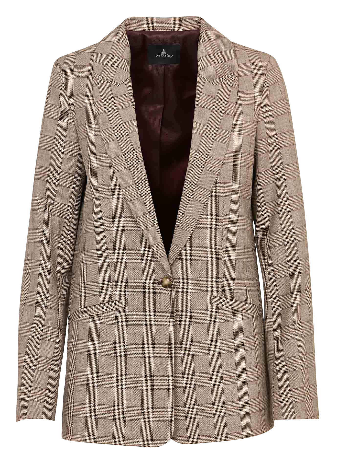 Straight wool-blend tailored jacket ONE STEP Brown