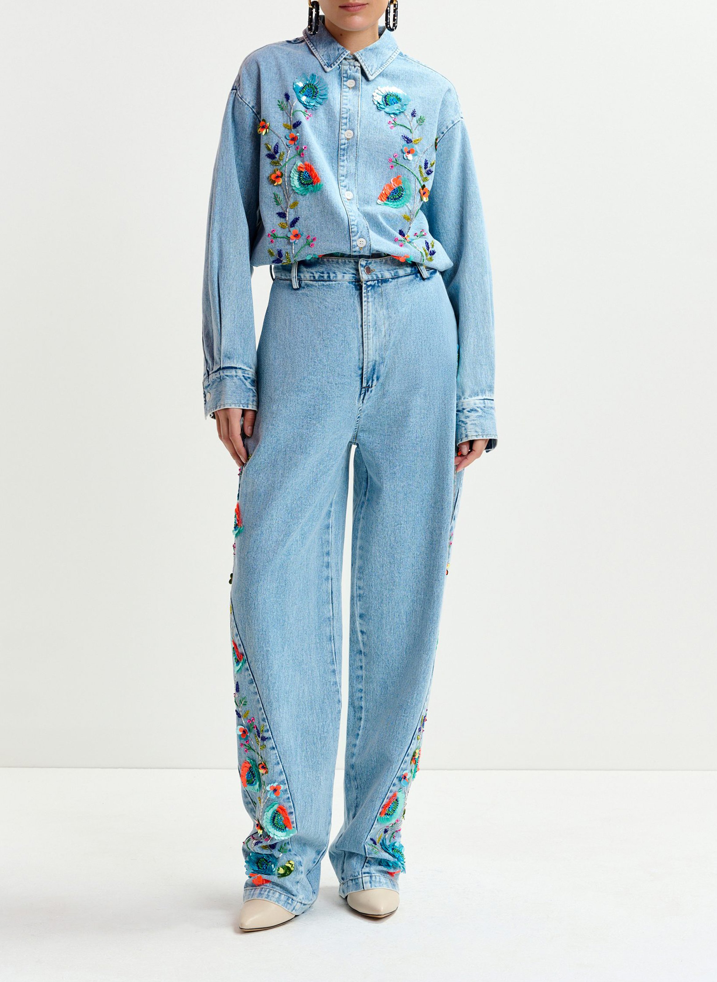 Chemise en jean à broderies pailletées ESSENTIEL ANTWERP Bleu