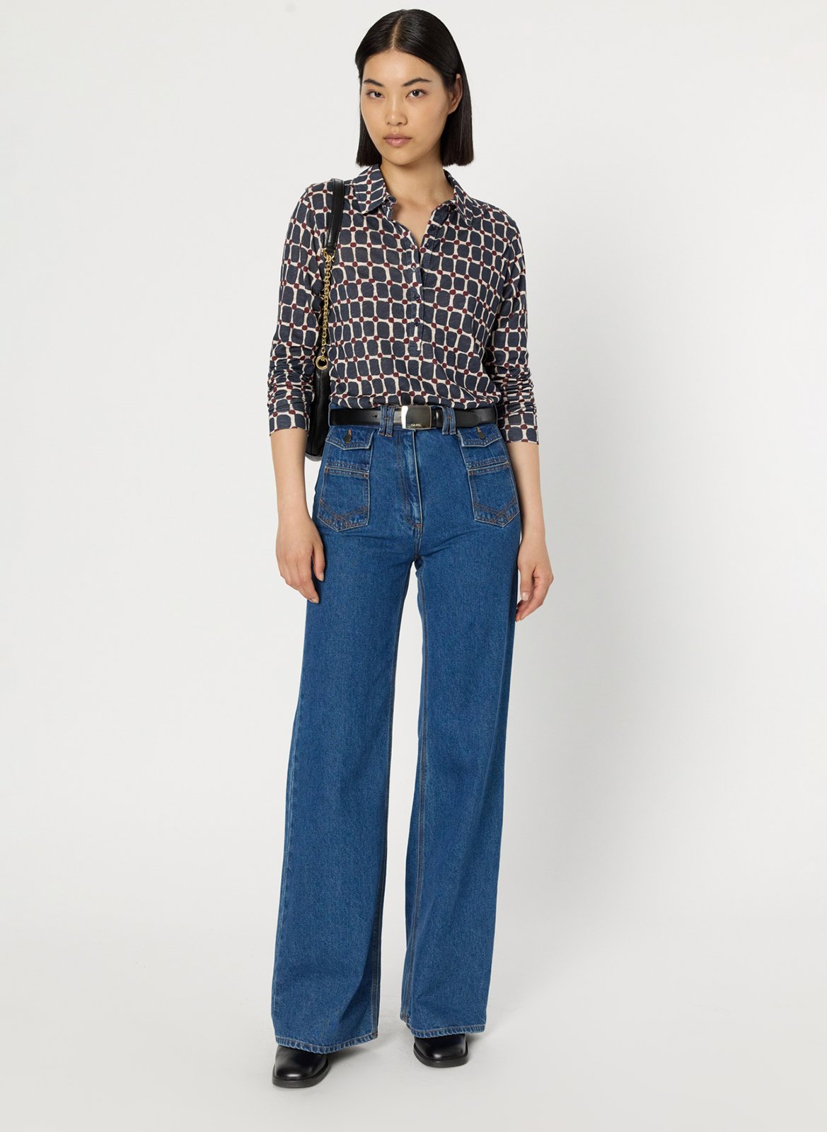 Top col polo en coton mélangé GERARD DAREL Bleu