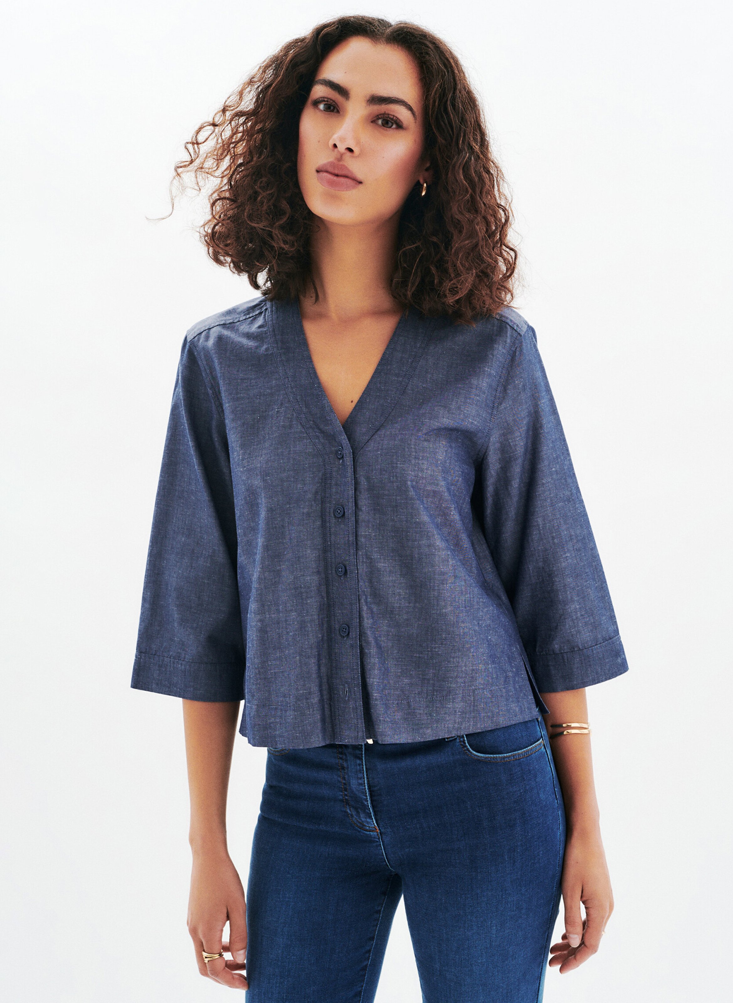 Chemise col V en coton mélangé CAROLL