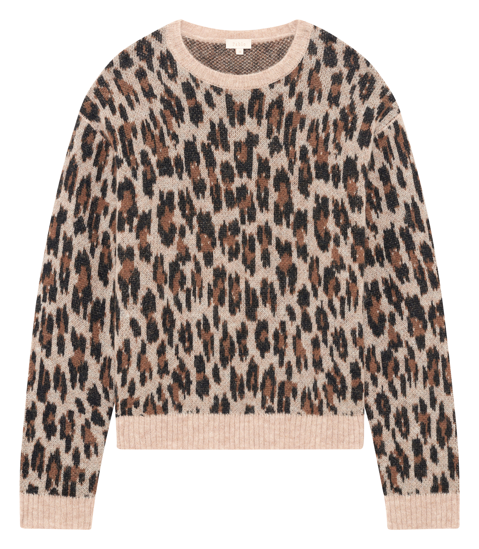 Oversized round neck leopard print wool blend sweater PABLO Beige