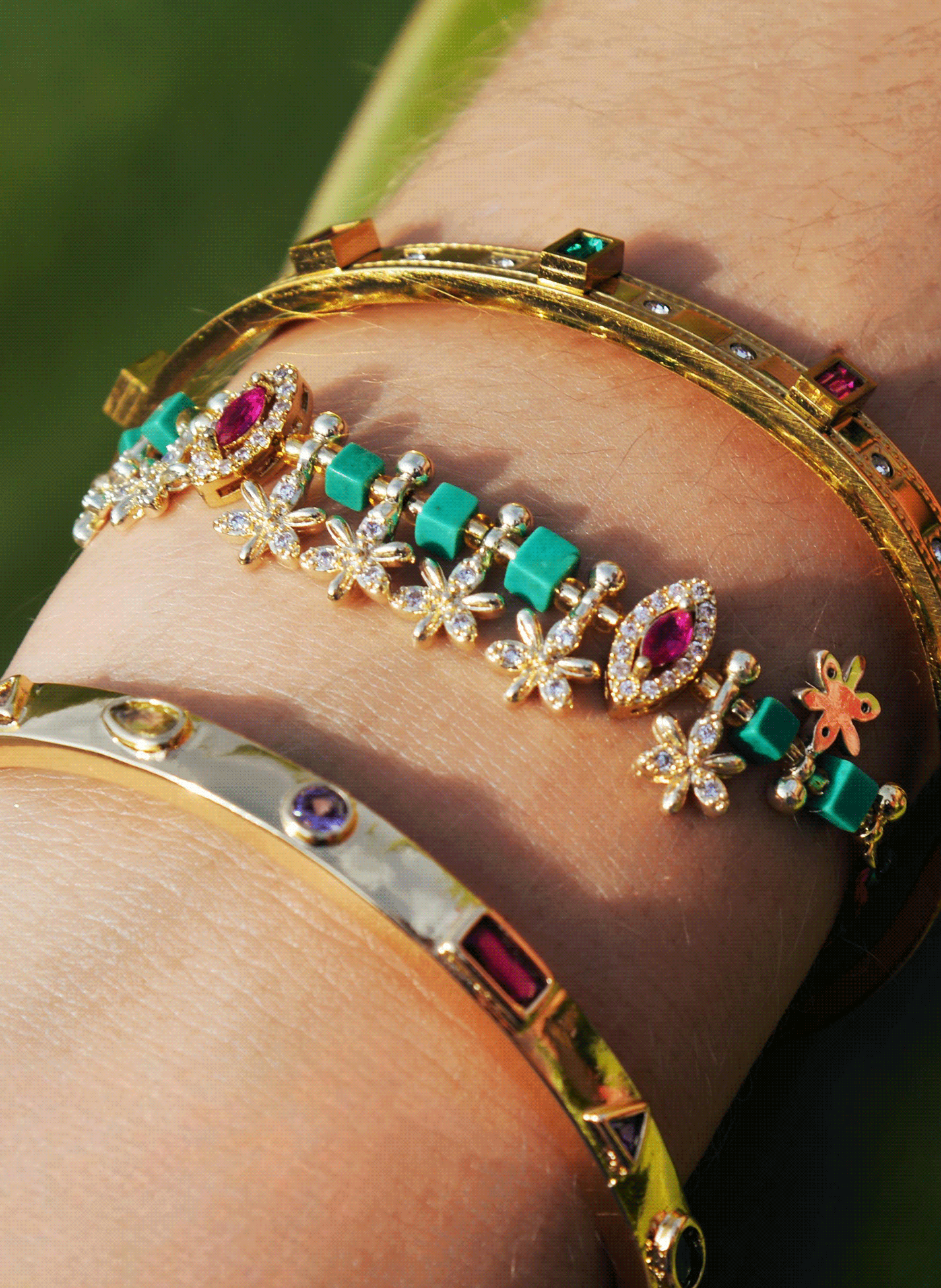 Cord bracelet with beads and star charms HIPANEMA Green