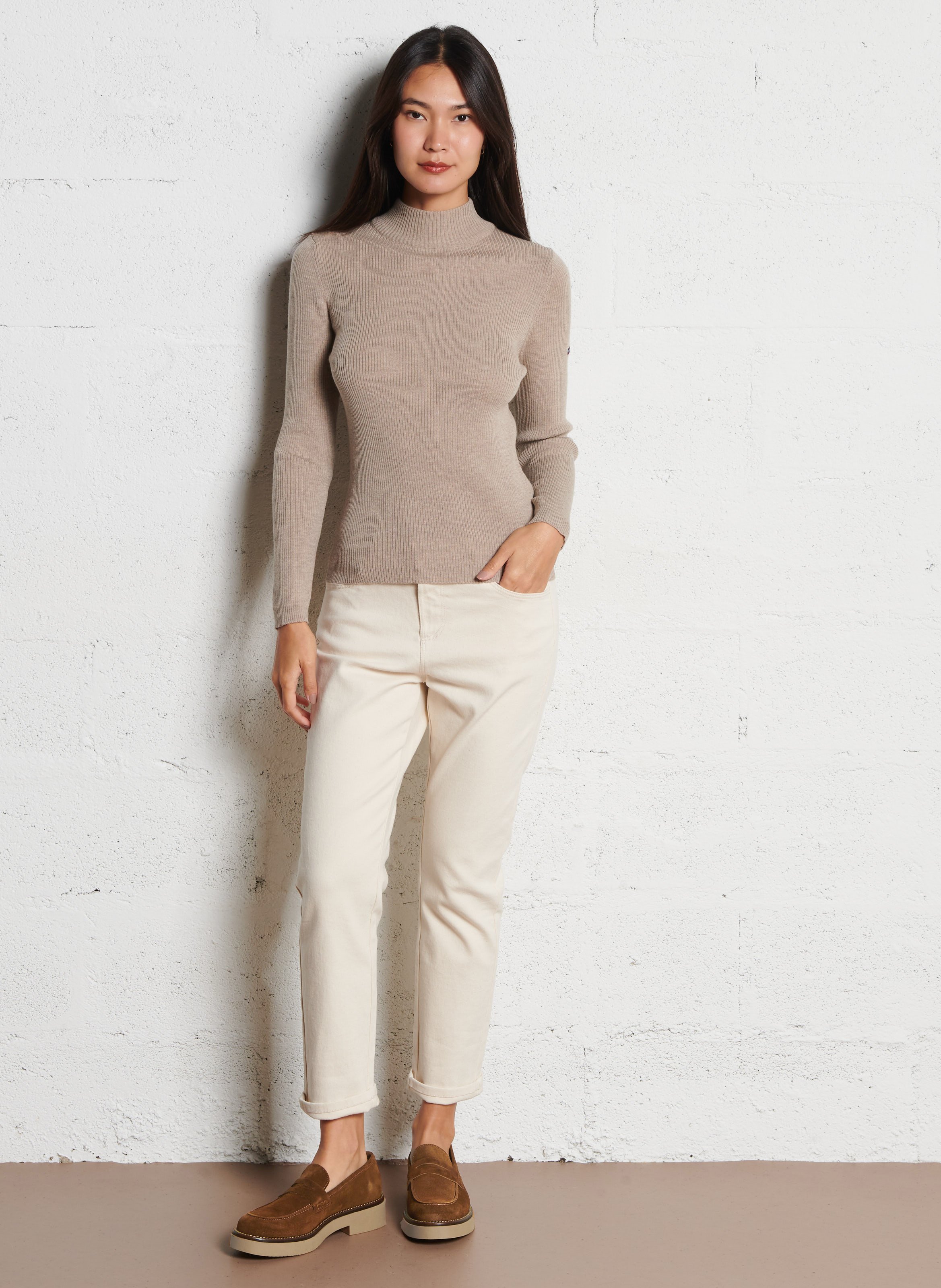 Pull col montant côtelé en laine ARMOR LUX Beige
