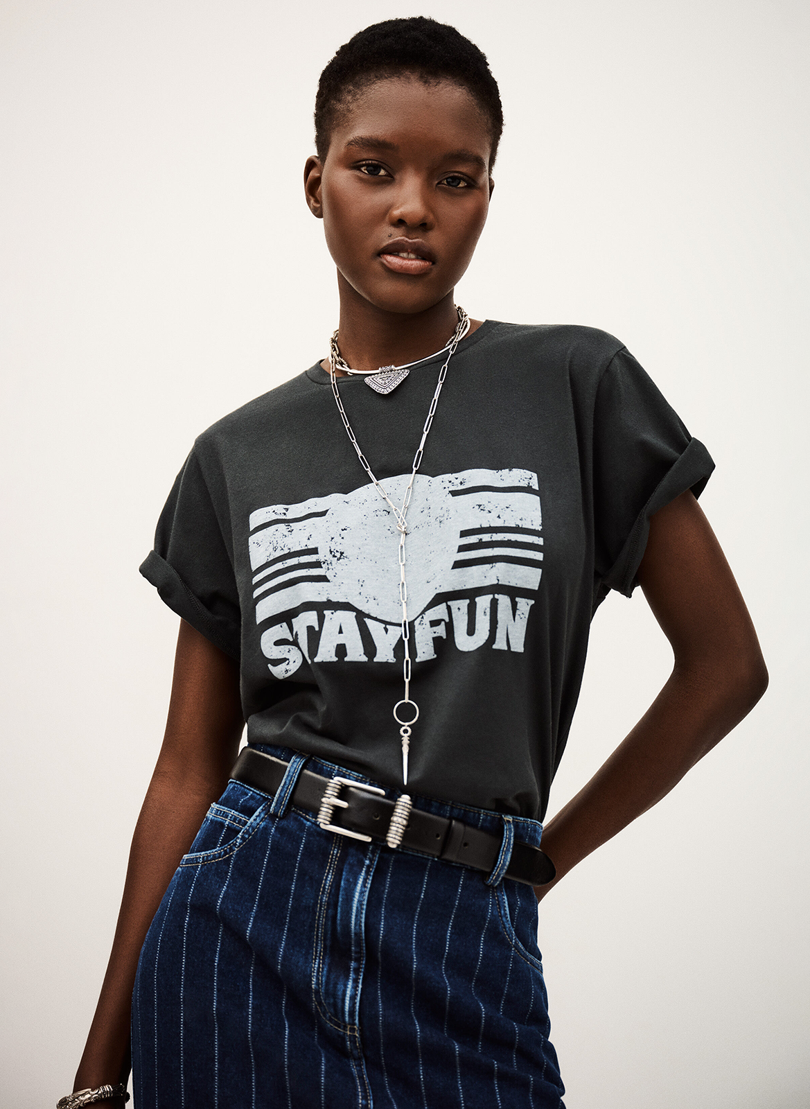 Straight screen-printed round-neck T-shirt BA&SH