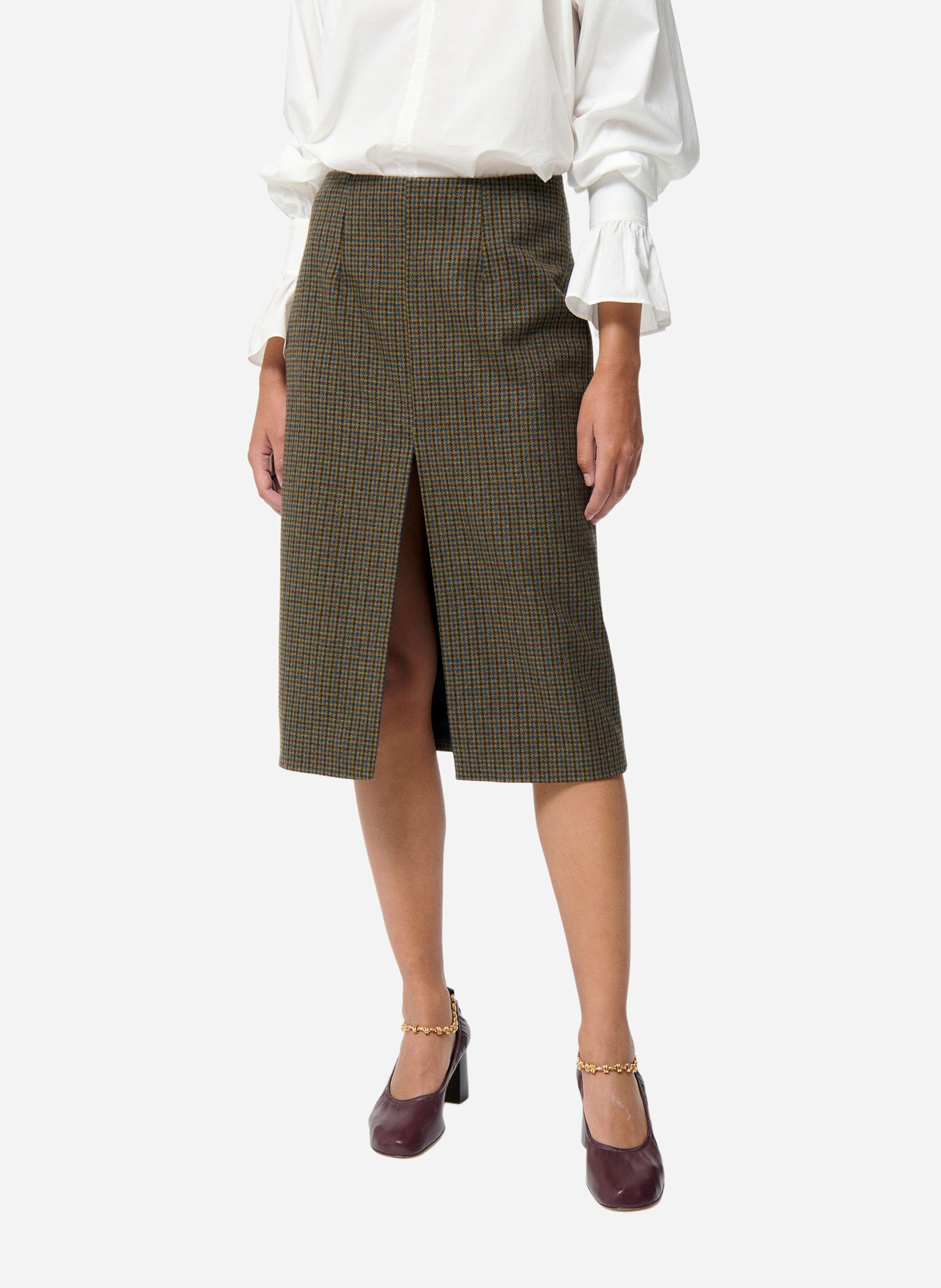 Jupe midi taille haute en laine mélangée VANESSA BRUNO Vert