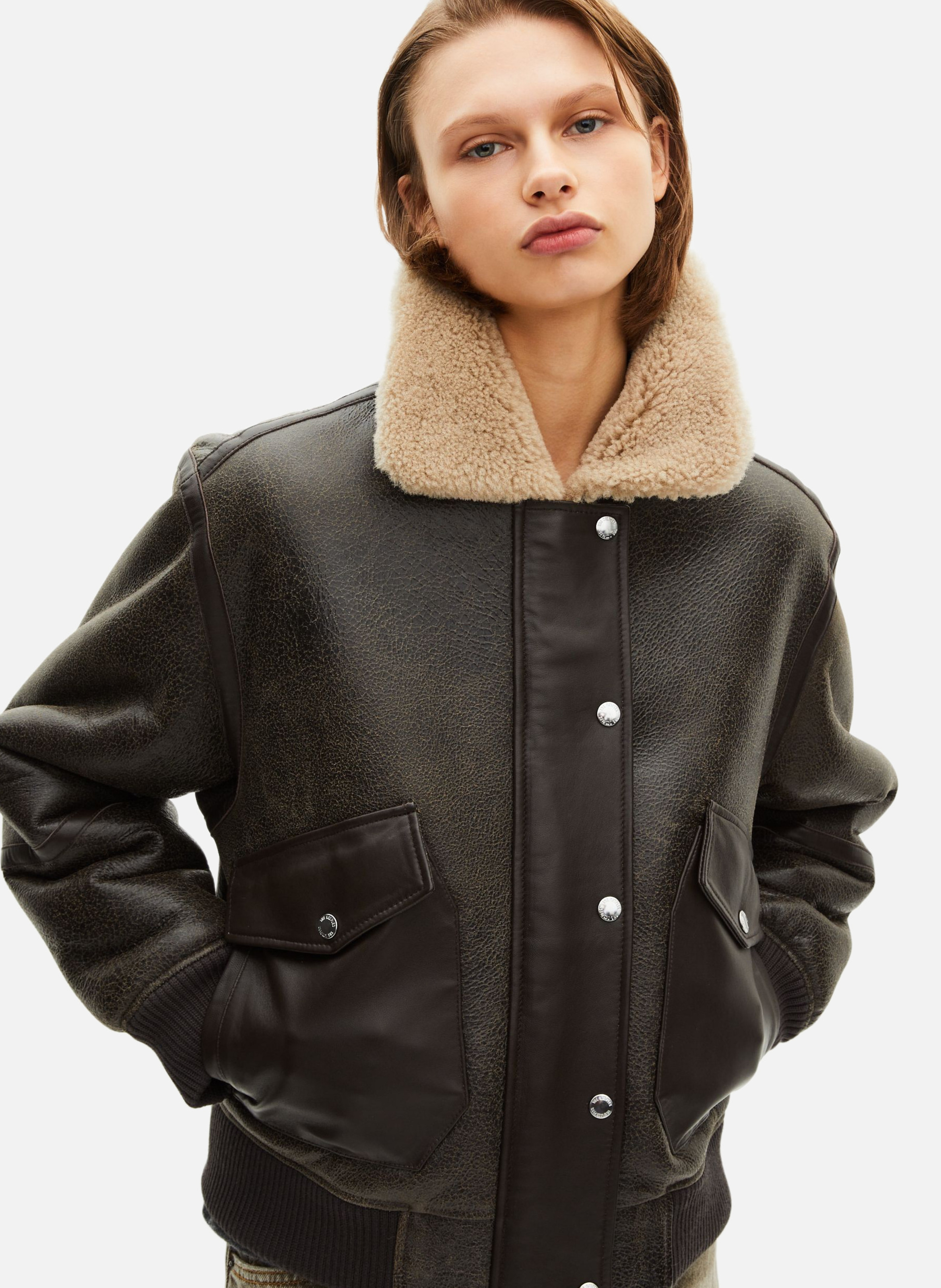 Short shearling coat THE KOOPLES Brown