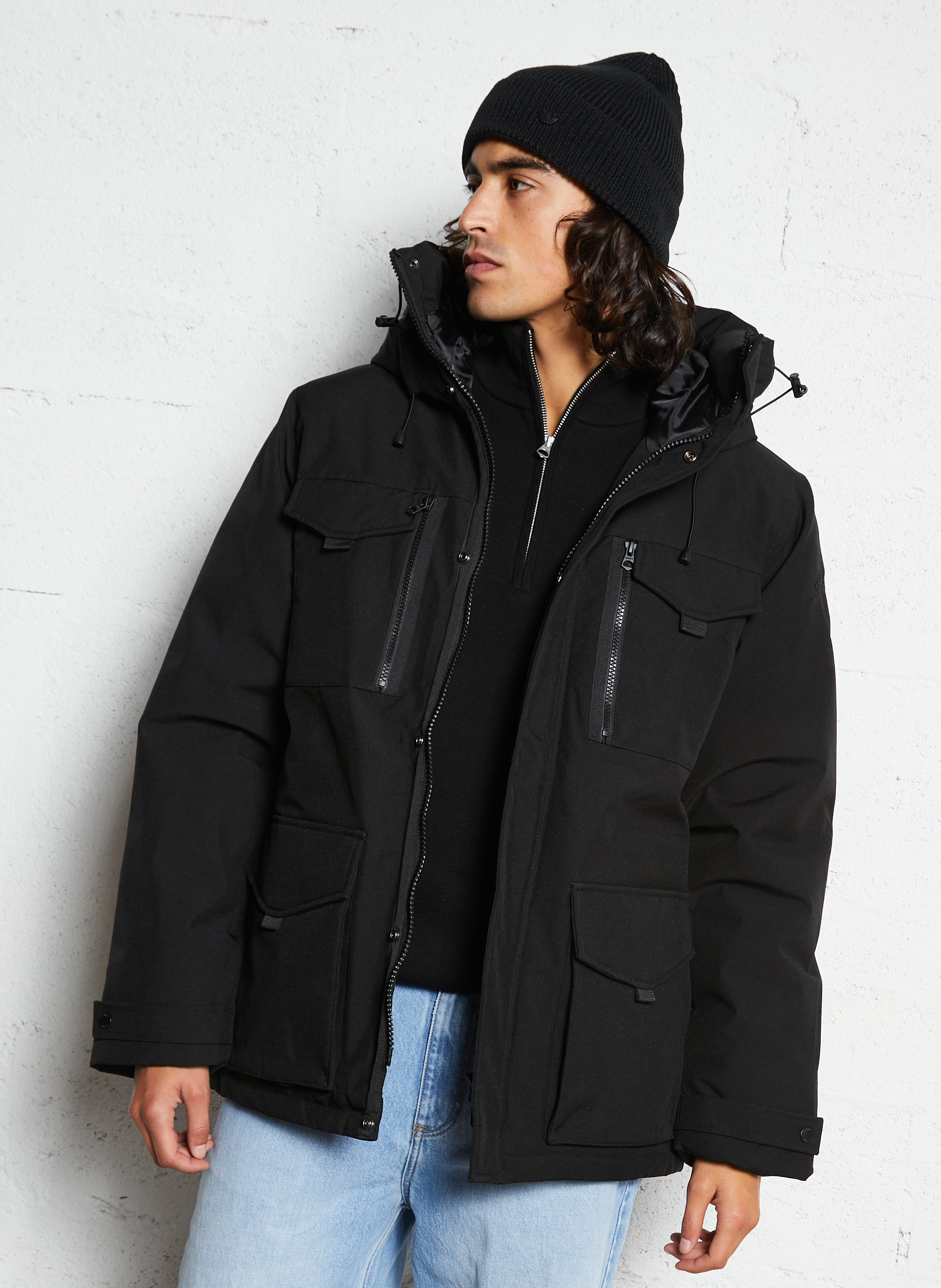 Parka à capuche droite à poches SCHOTT Noir