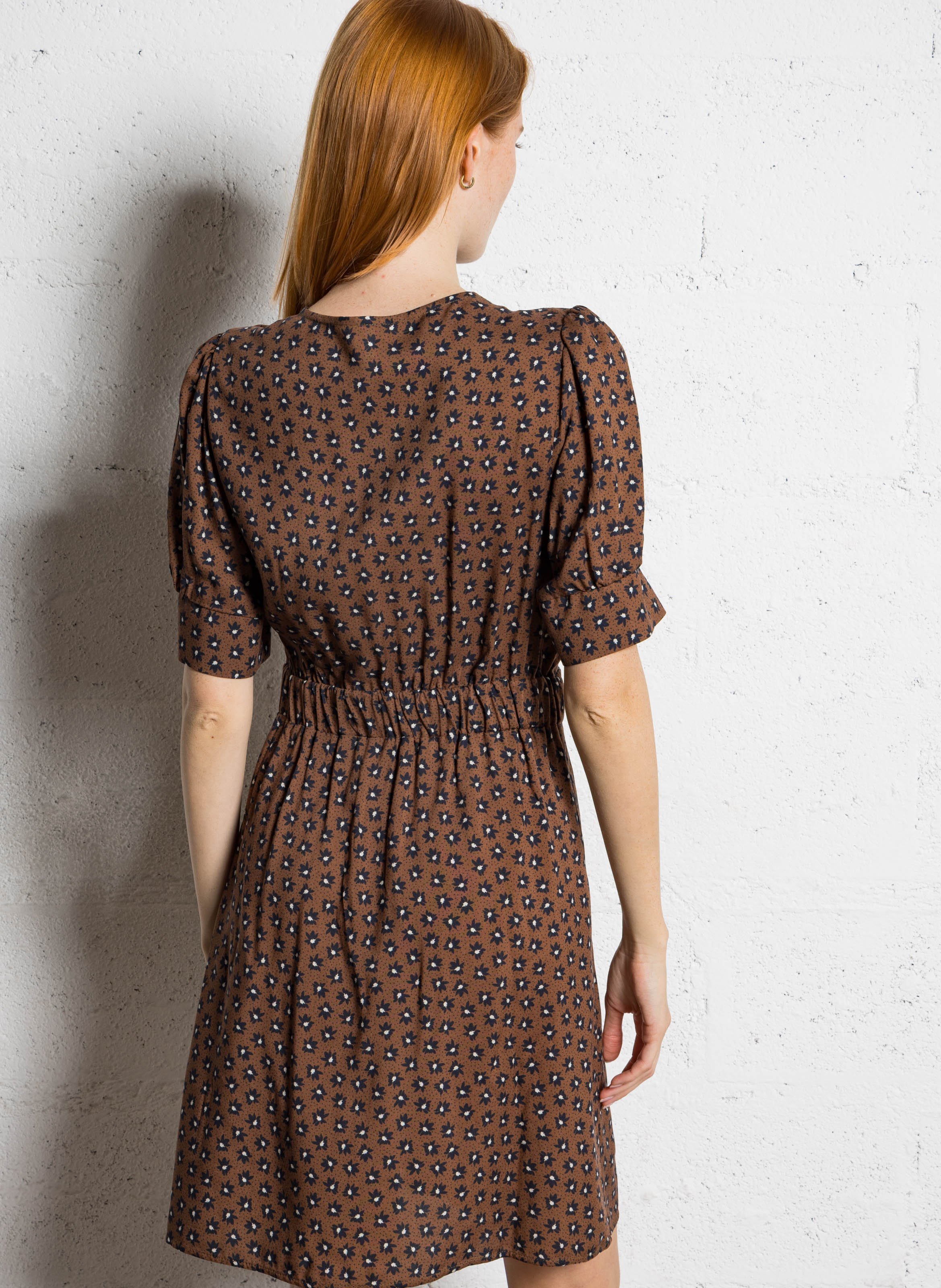 Abito corto con scollo a V stampa floreale I CODE Marrone