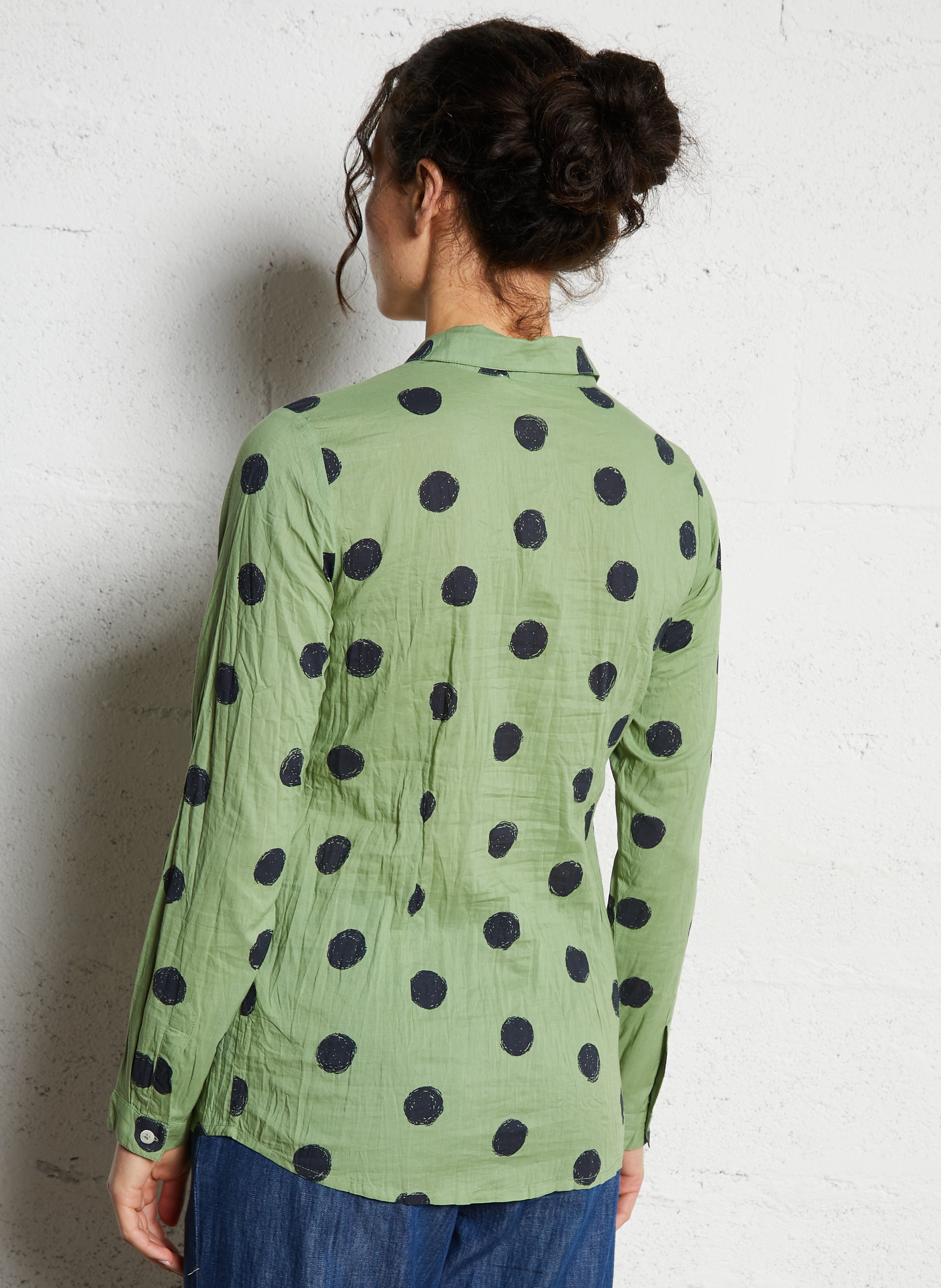 Blouse met stippen van katoen NICE THINGS Groen