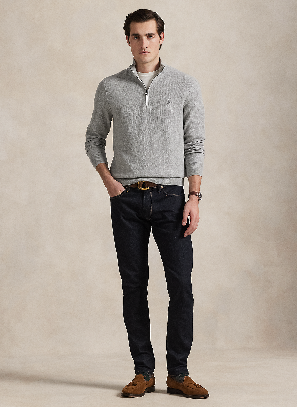 Trui van piquékatoen met opstaande kraag en rits POLO RALPH LAUREN Grijs