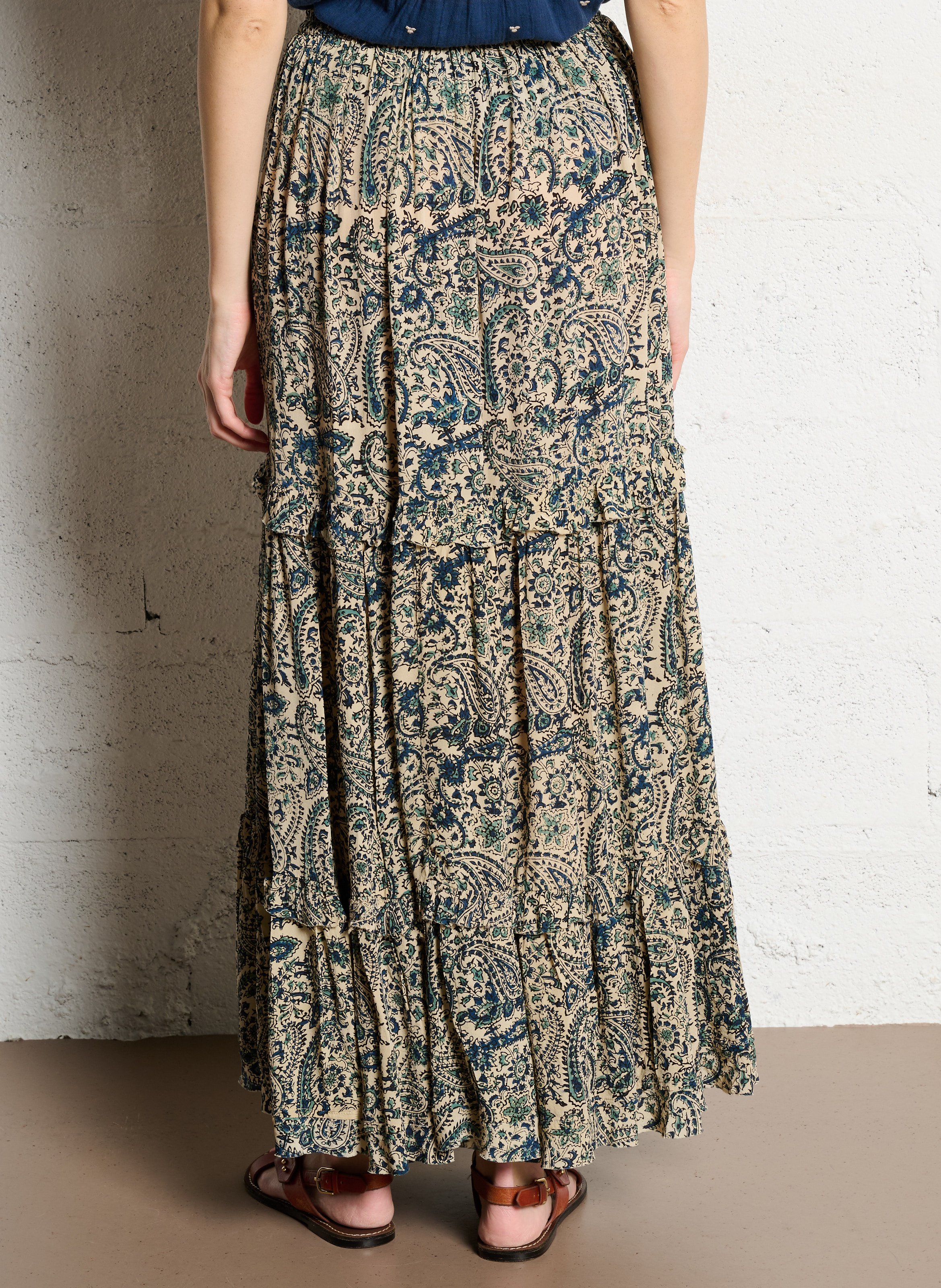 Jupe longue imprimée MAISON HOTEL Bleu