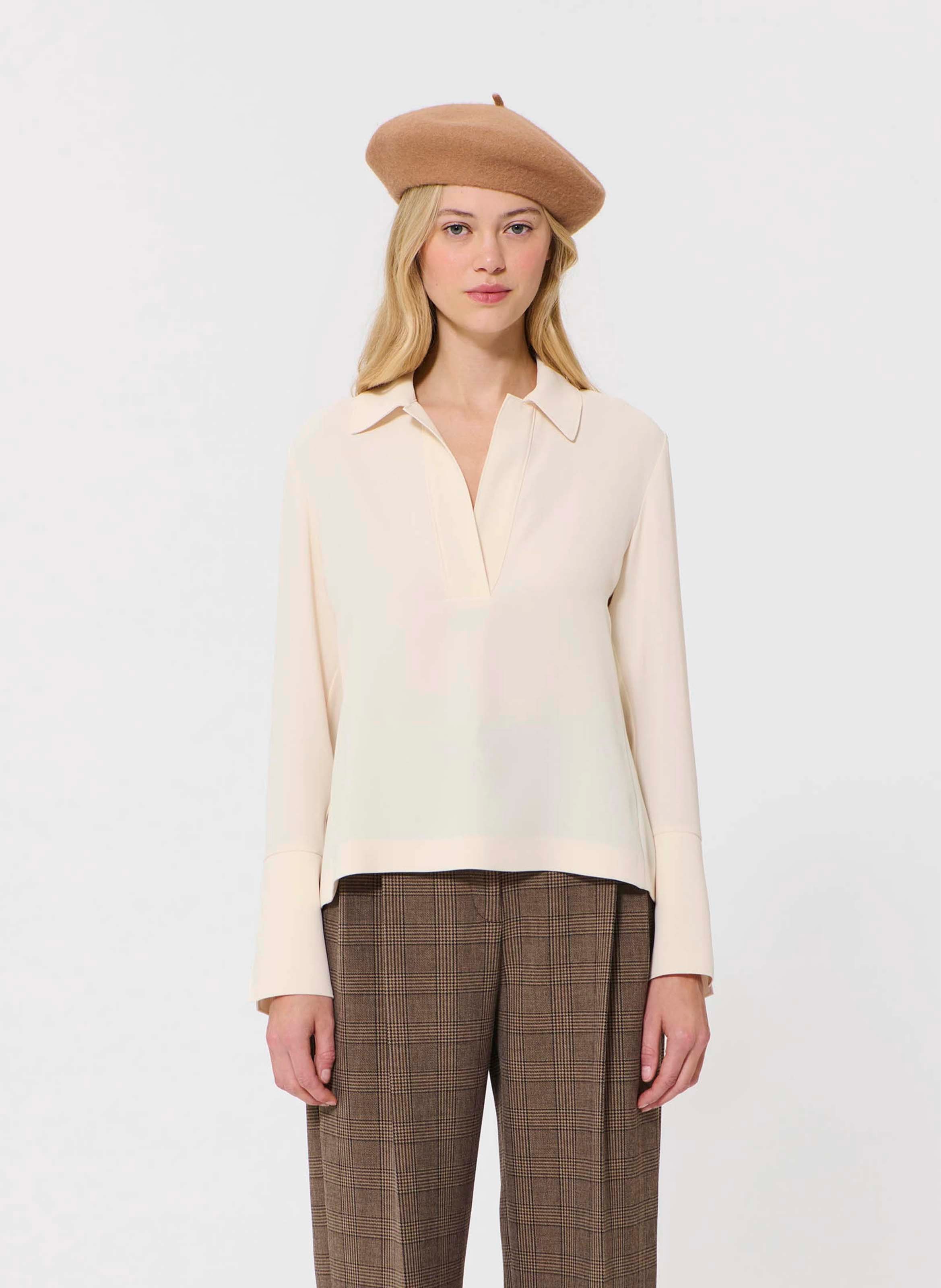 Langarm-Polo-Shirt uni TARA JARMON Beige