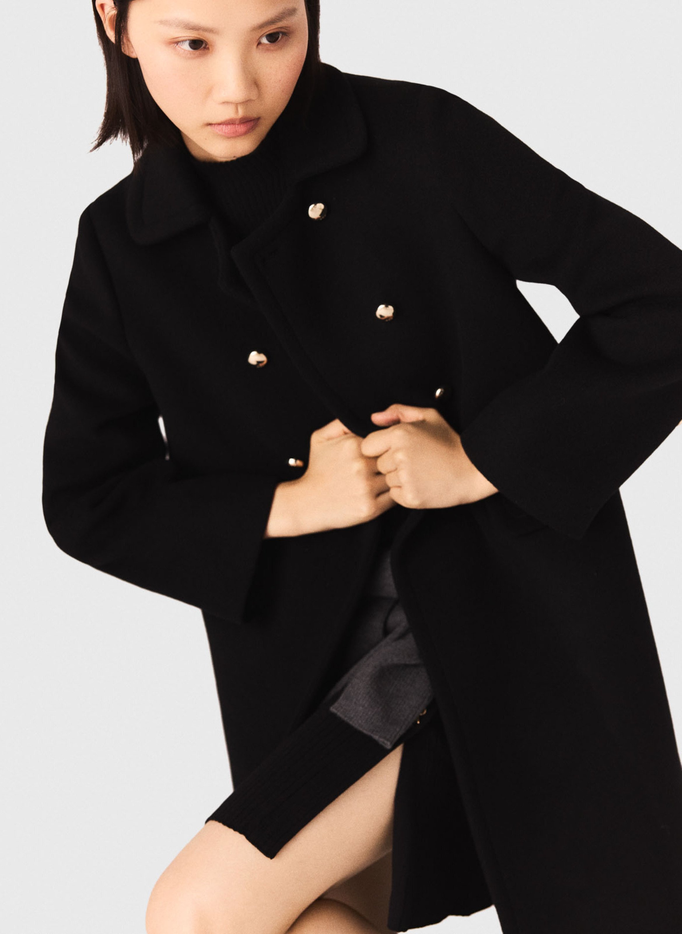 Manteau col classique en laine mélangée MAJE Noir