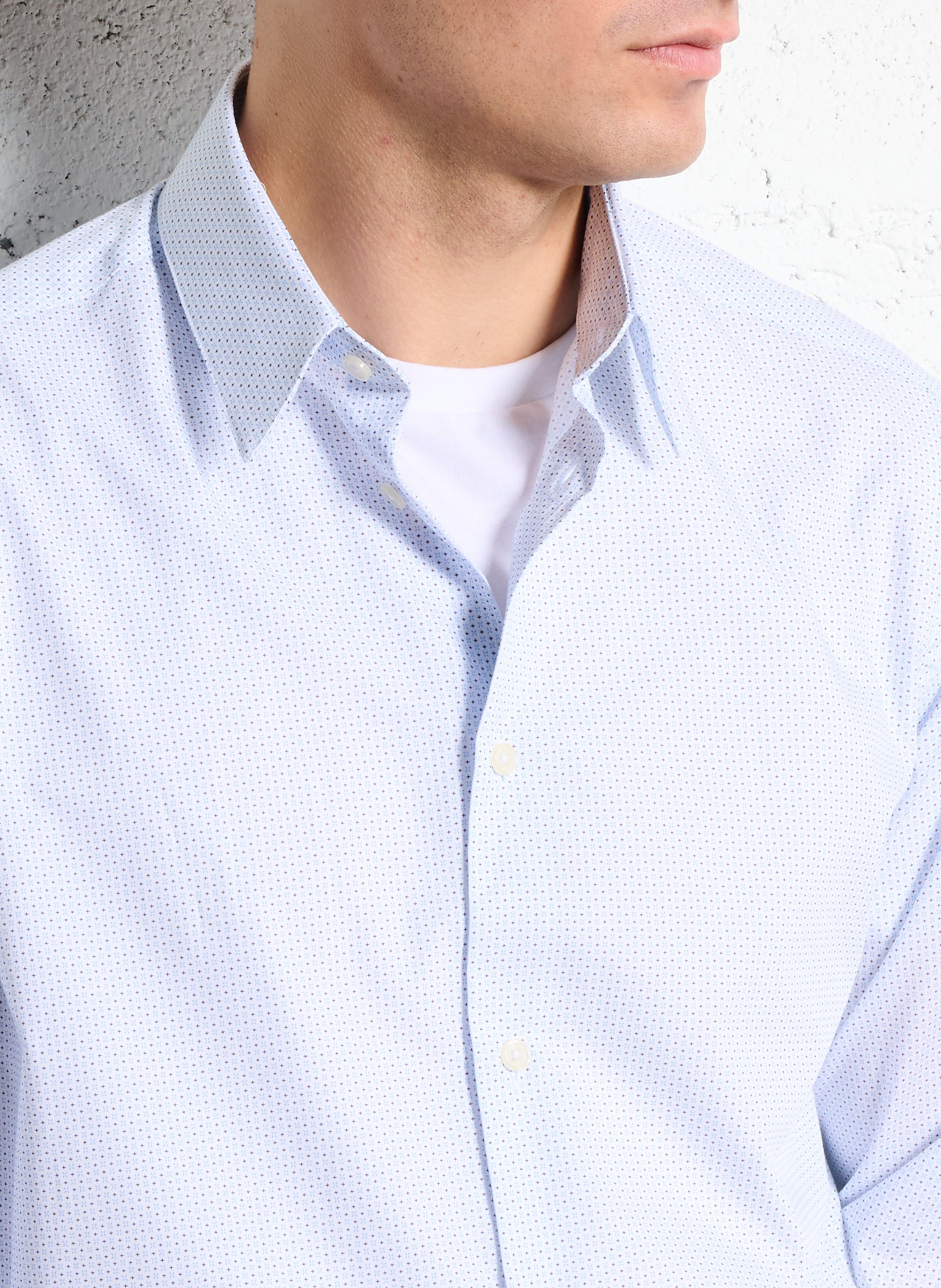 Chemise droite col classique en coton imprimé AU PRINTEMPS PARIS Bleu