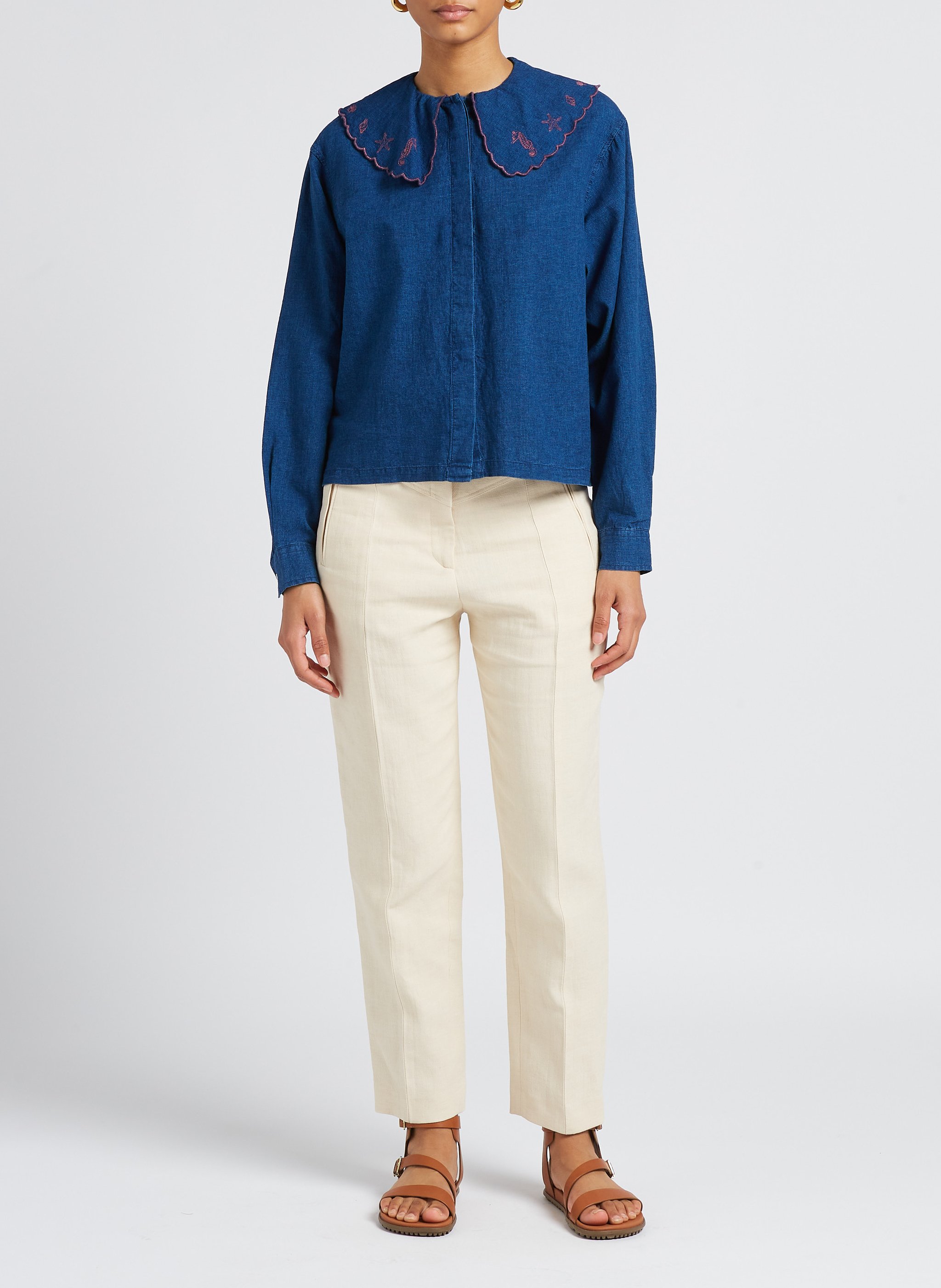 Ruimvallende, katoenen blouse met peterpankraagje MAISON LABICHE Blauw