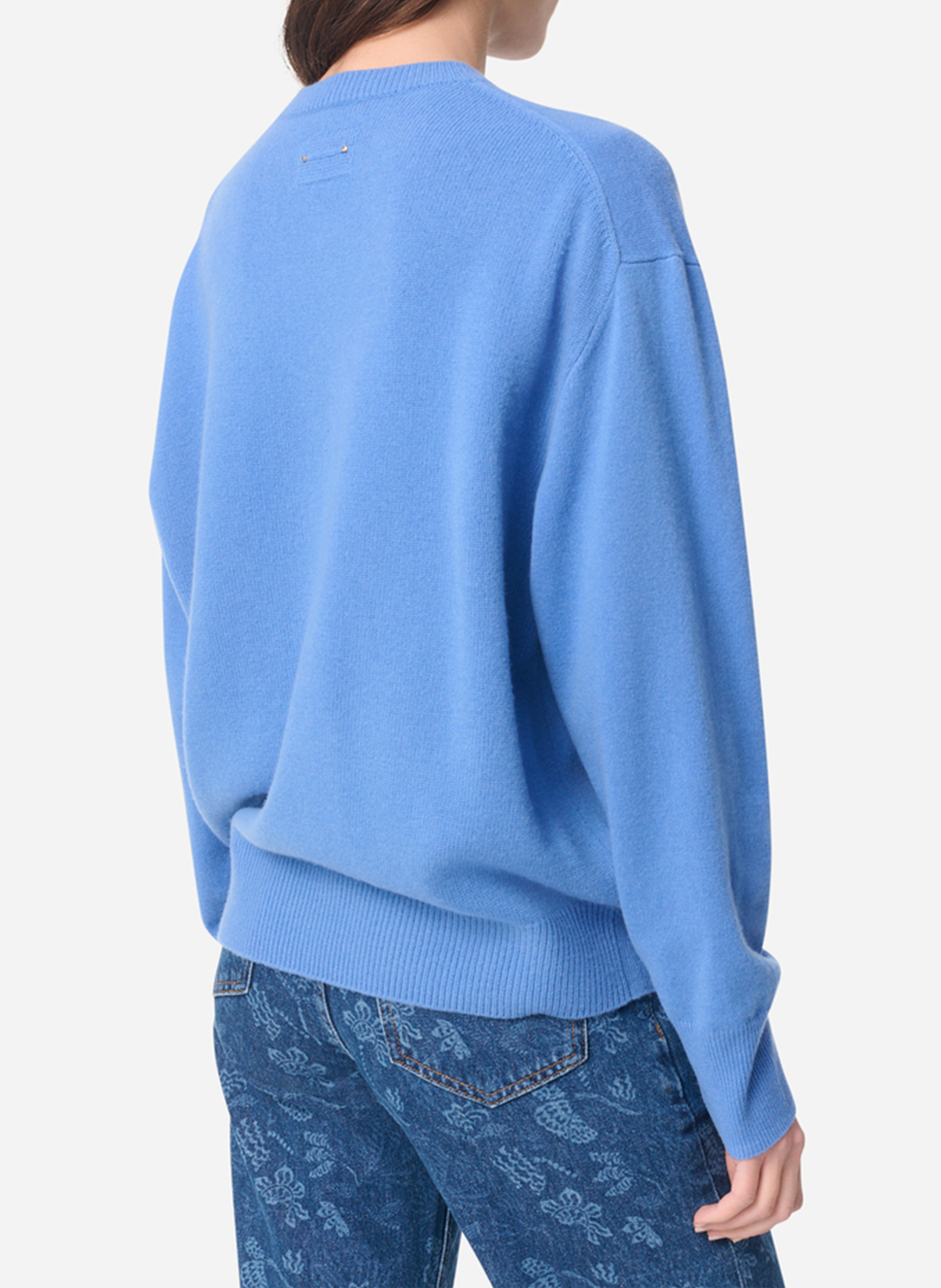 Pull oversize col V en laine Bleu