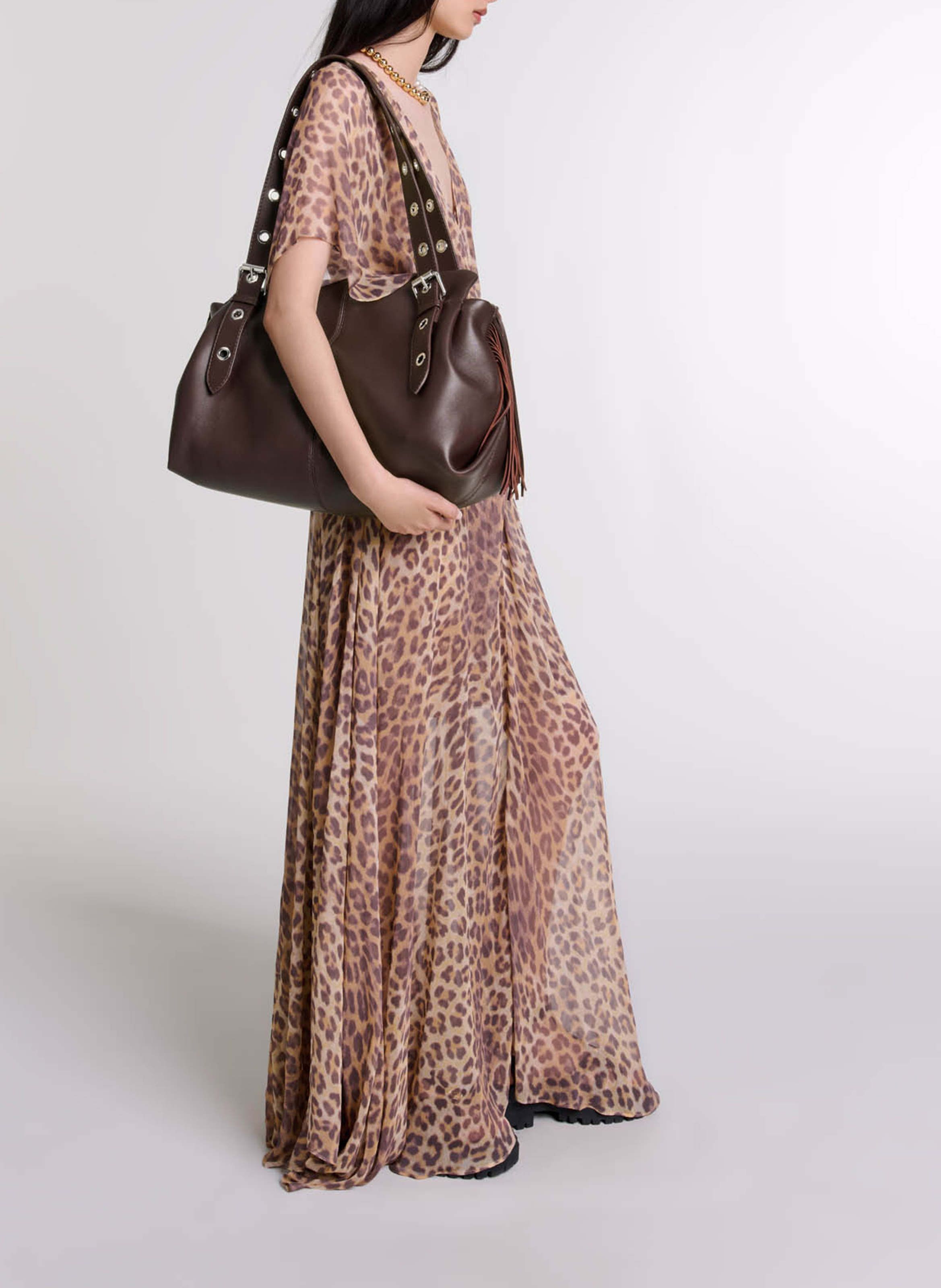 Grote leren shopper tas MAJE Rood