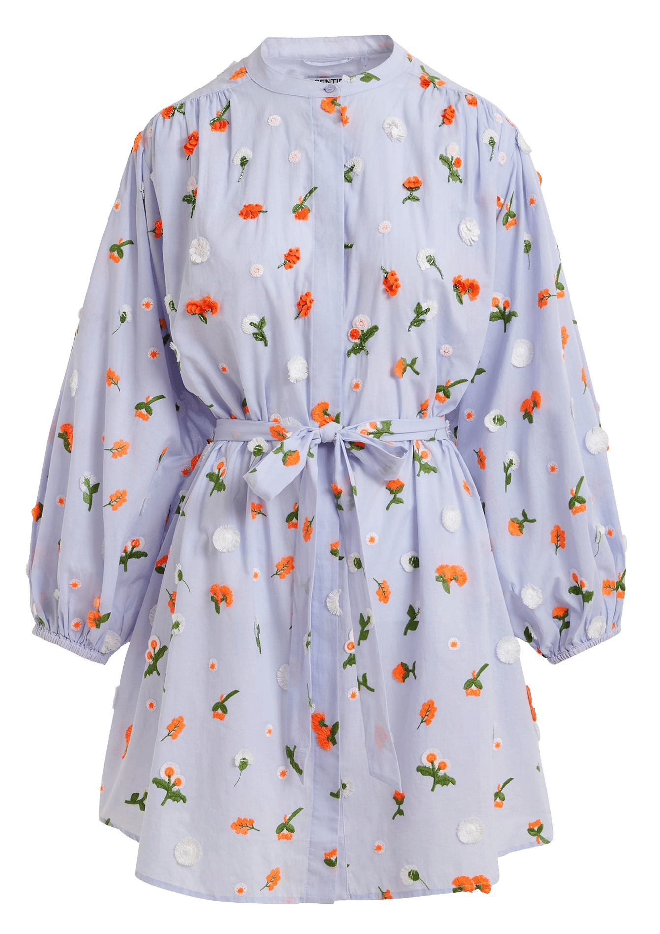 Short loose-fitting round-neck embroidered dress ESSENTIEL ANTWERP Blue