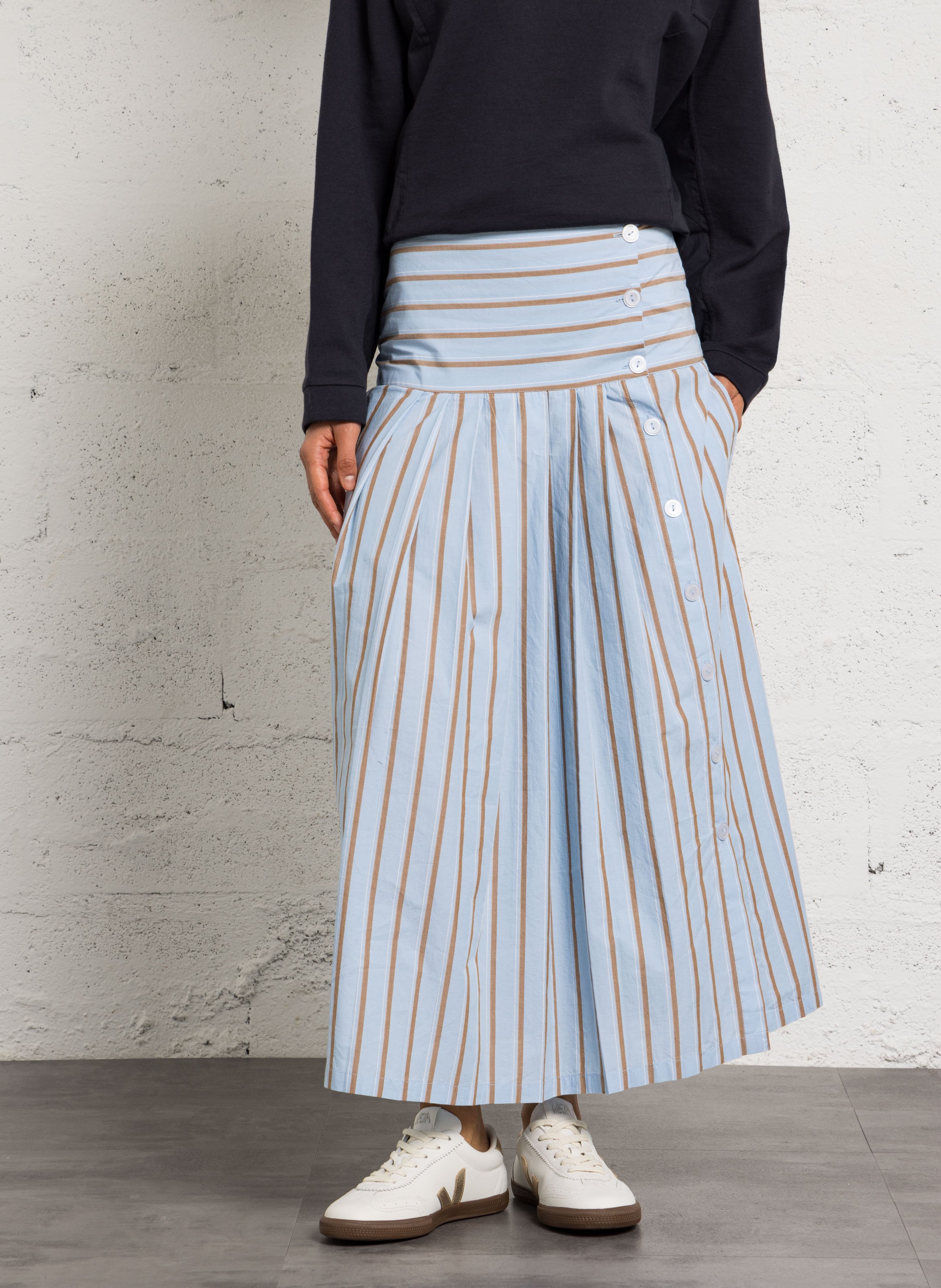 Flared Striped Organic Cotton Skirt LEON & HARPER Blue