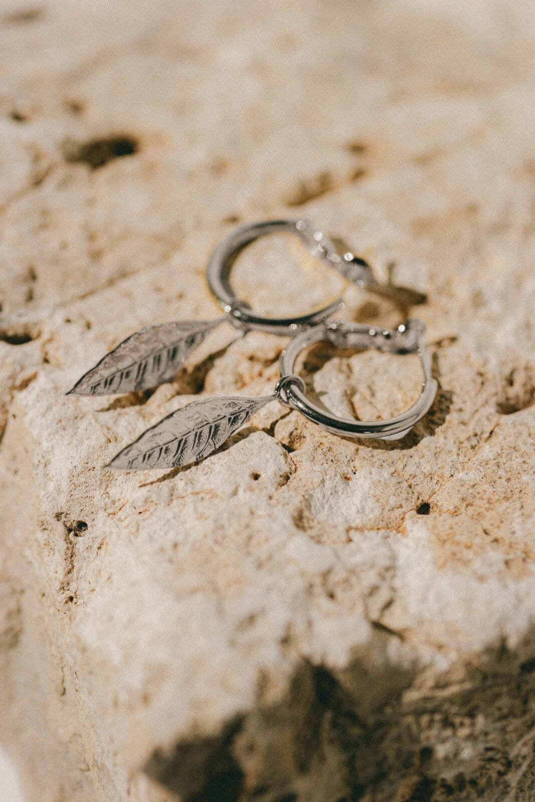 Mini silver plated leaf hoop earrings MONSIEUR SIMONE Silver