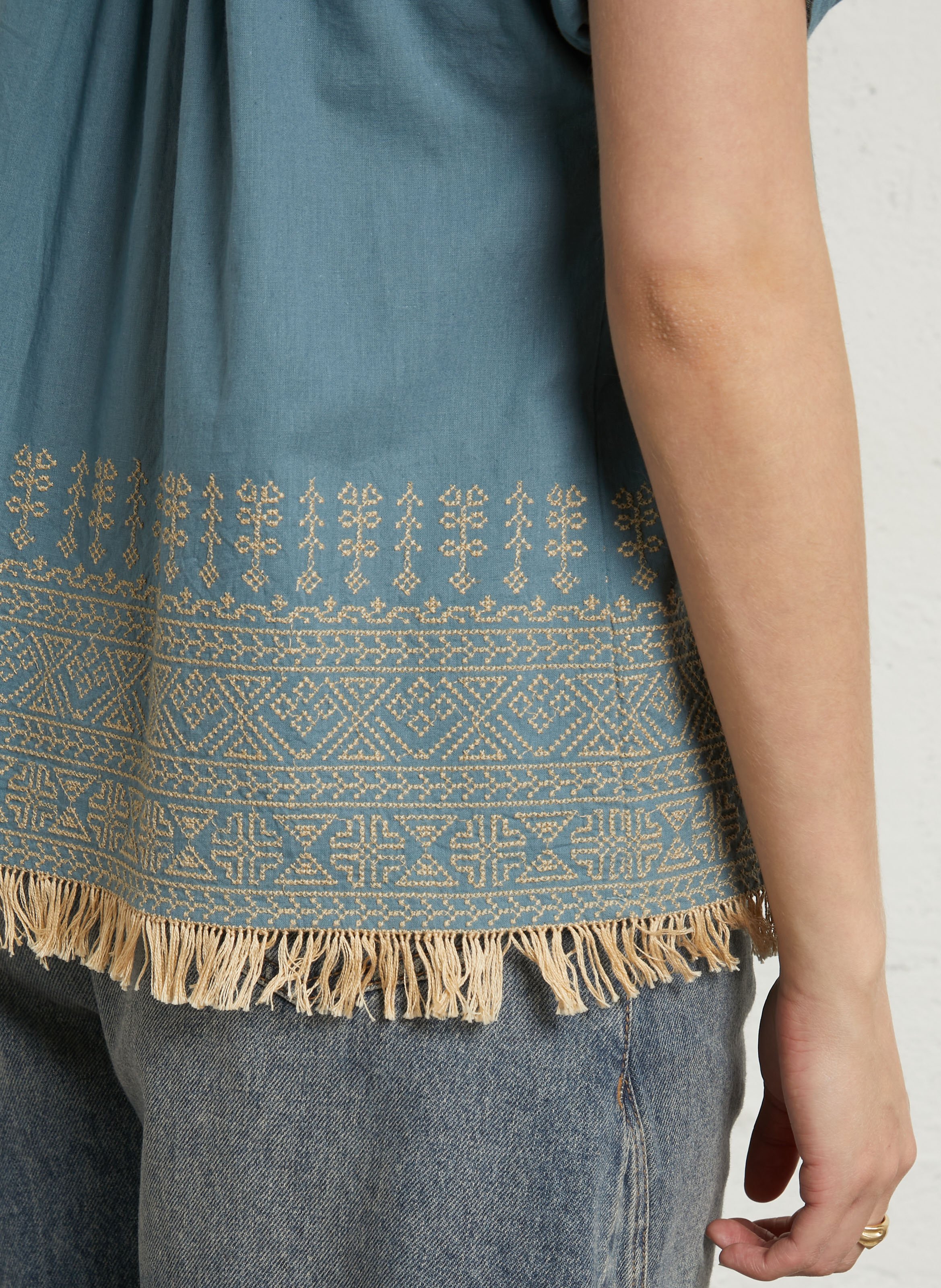 Straight round neck cotton shirt HOD PARIS Blue