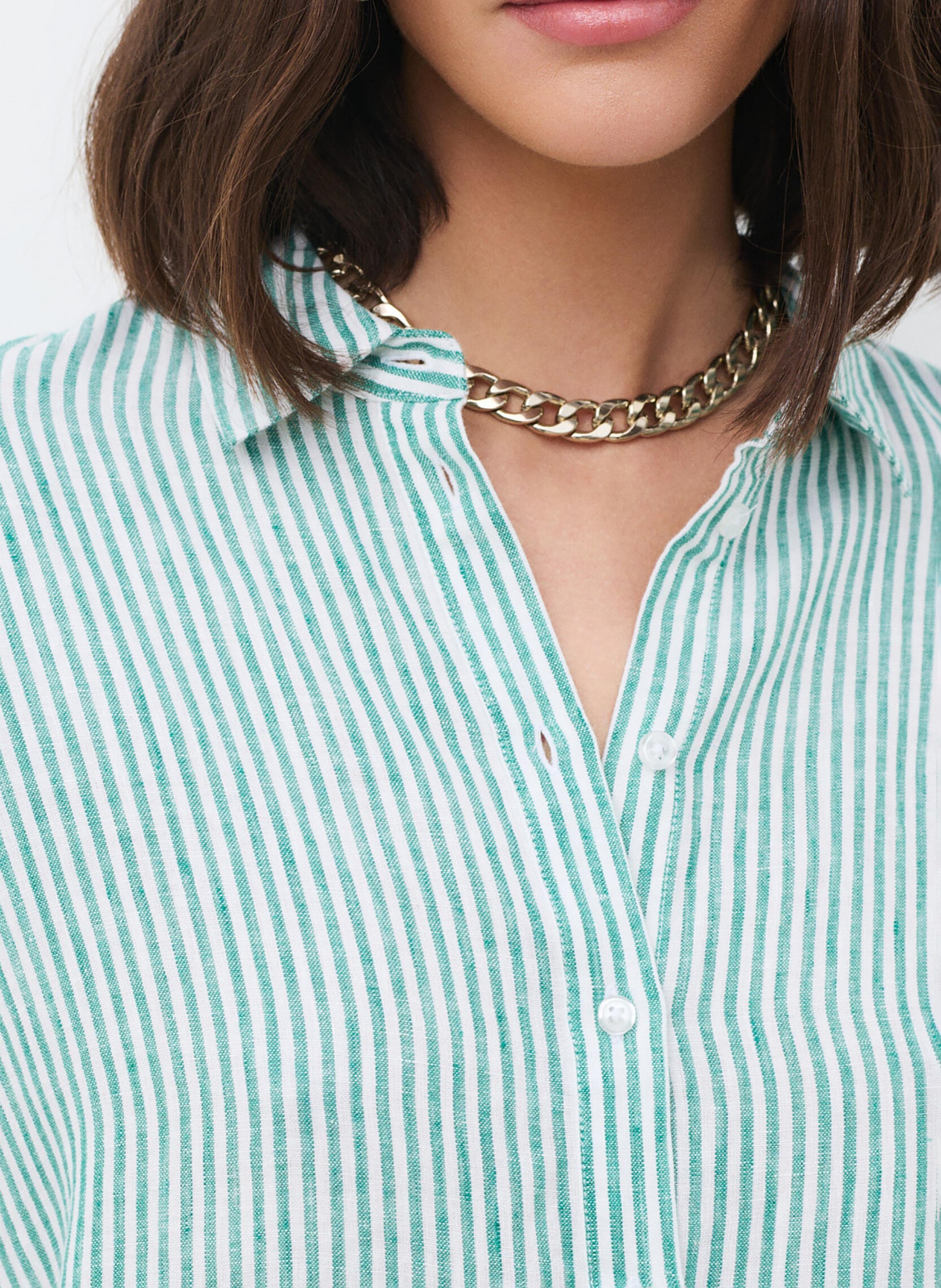 Chemise col classique rayée en lin CAROLL Vert