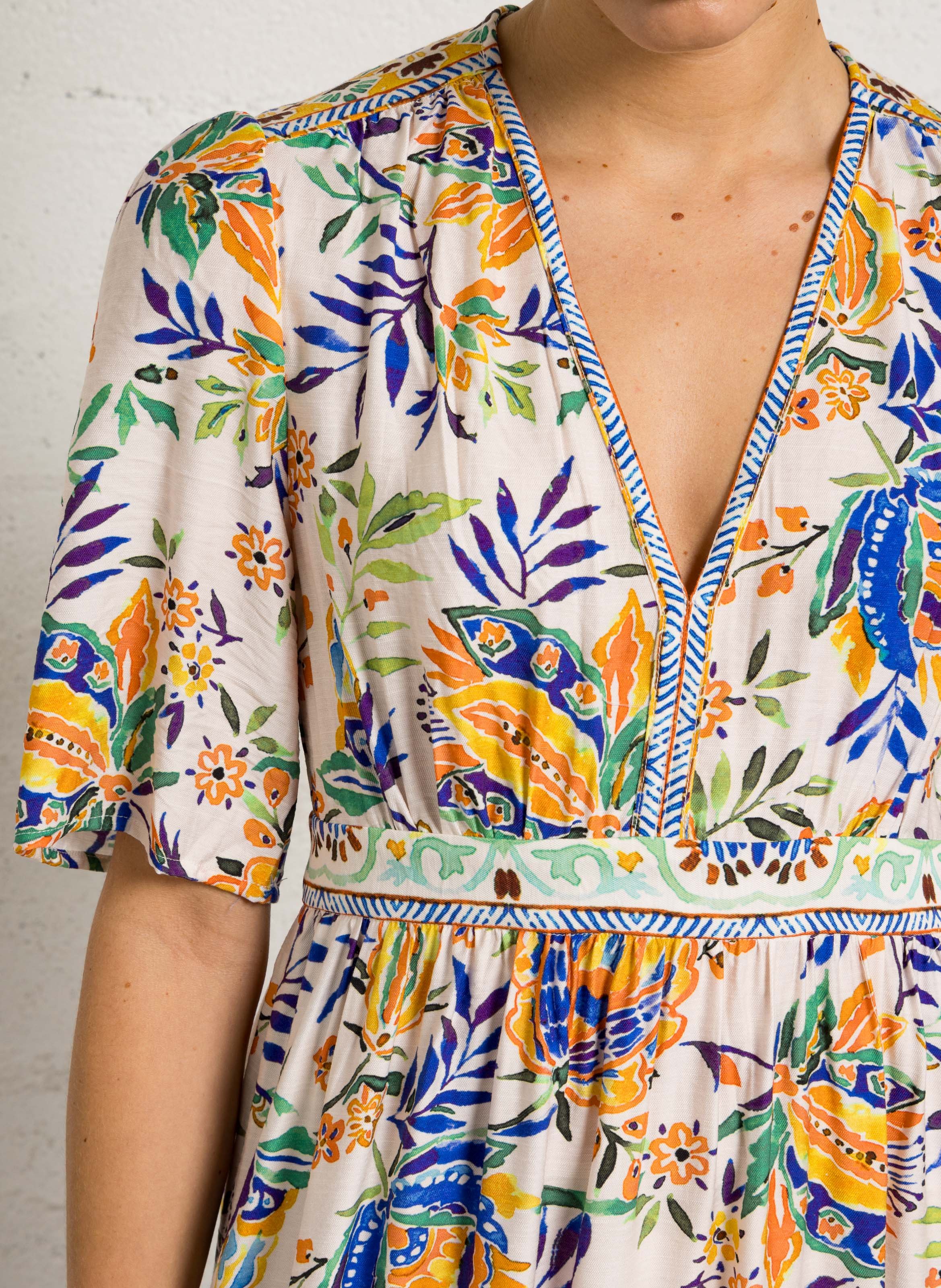 Long floral print V-neck dress SEE U SOON White