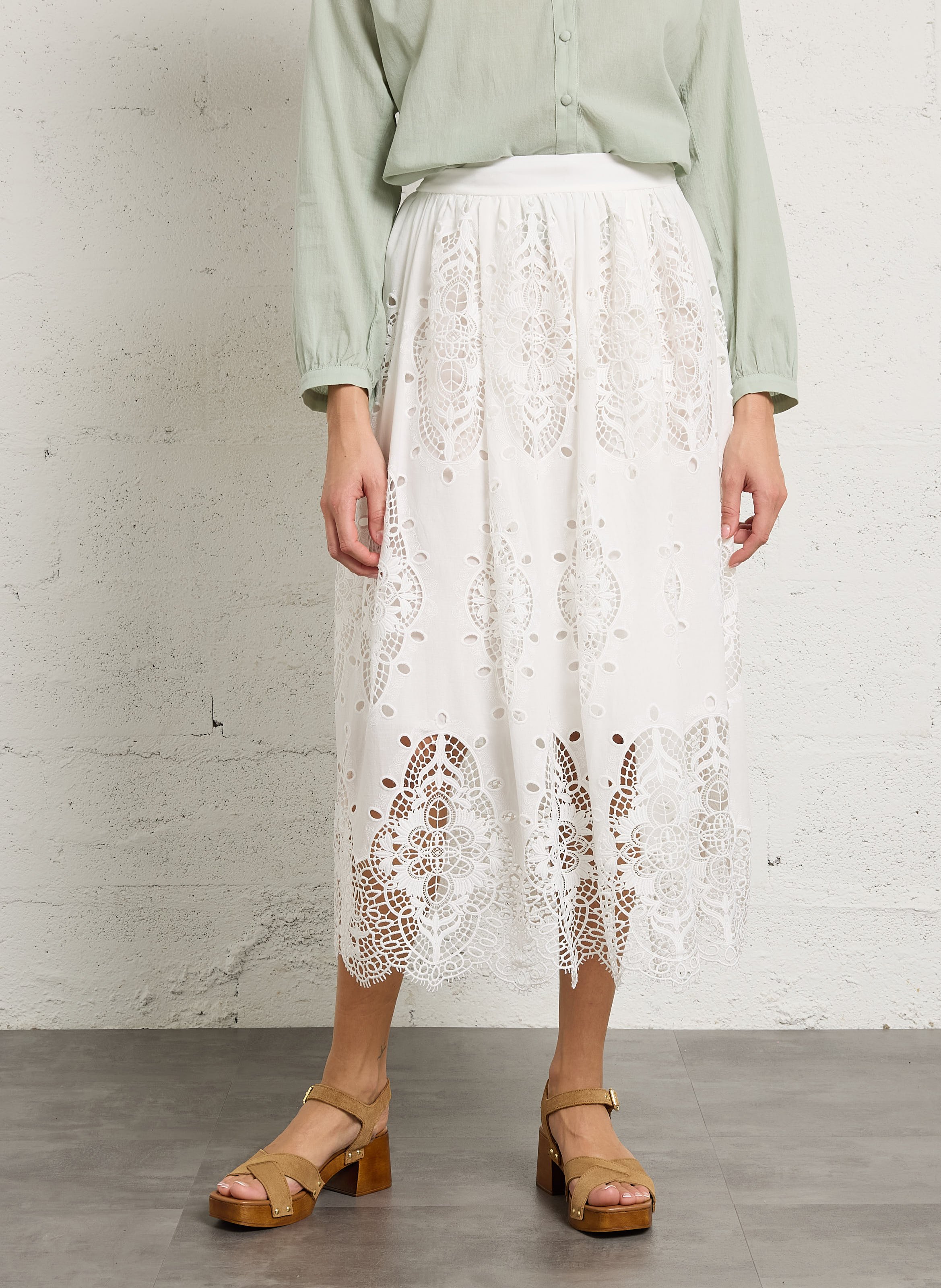 Jupe midi évasée en coton BERENICE Blanc