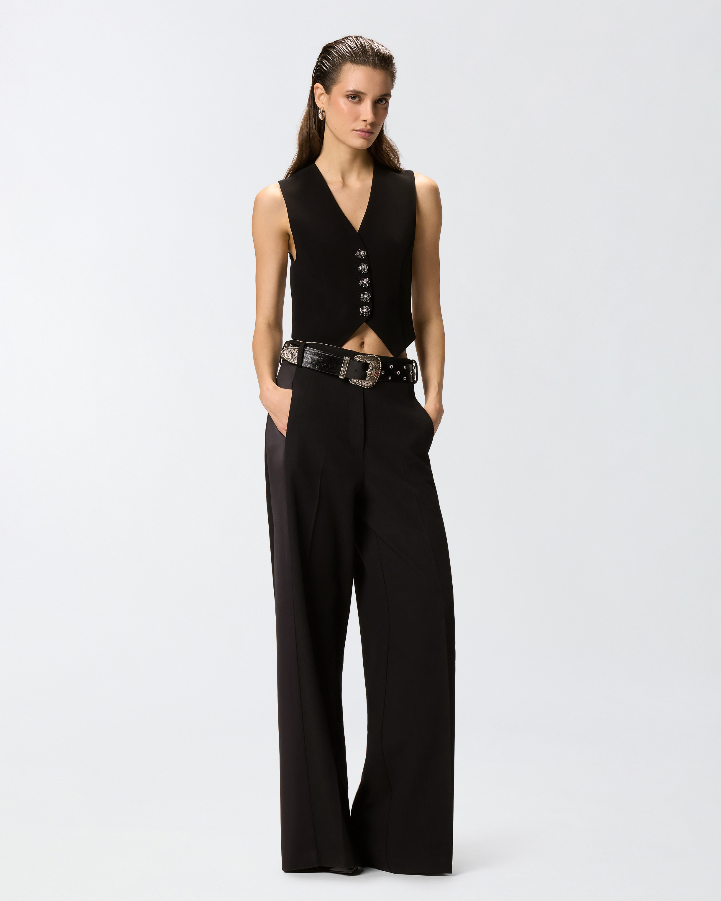 Gilet à boutons roses bijou PINKO Noir