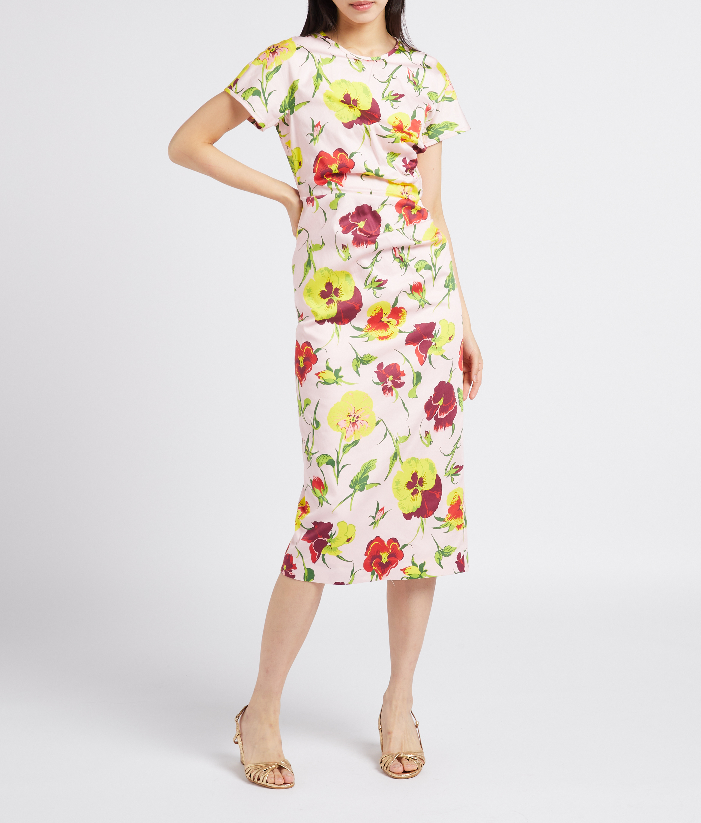 Floral-print round-neck cotton midi dress MAX MARA WEEK END Pink