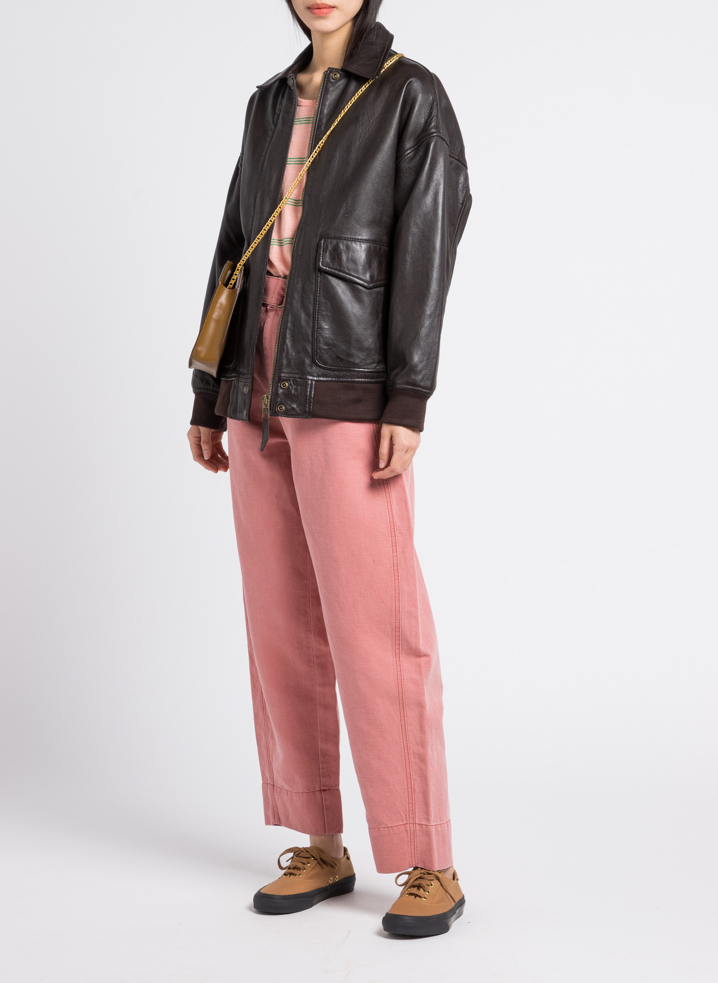 Oversized leather jacket SCHOTT Brown