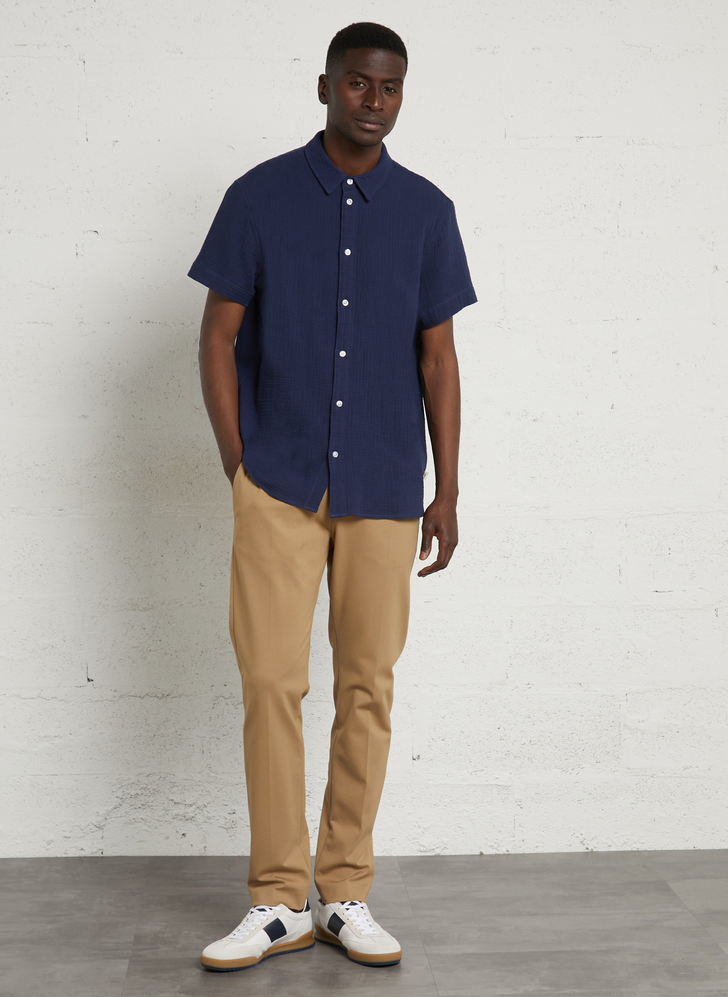 Chemise col classique manches contrastantes en coton SOLID Blue