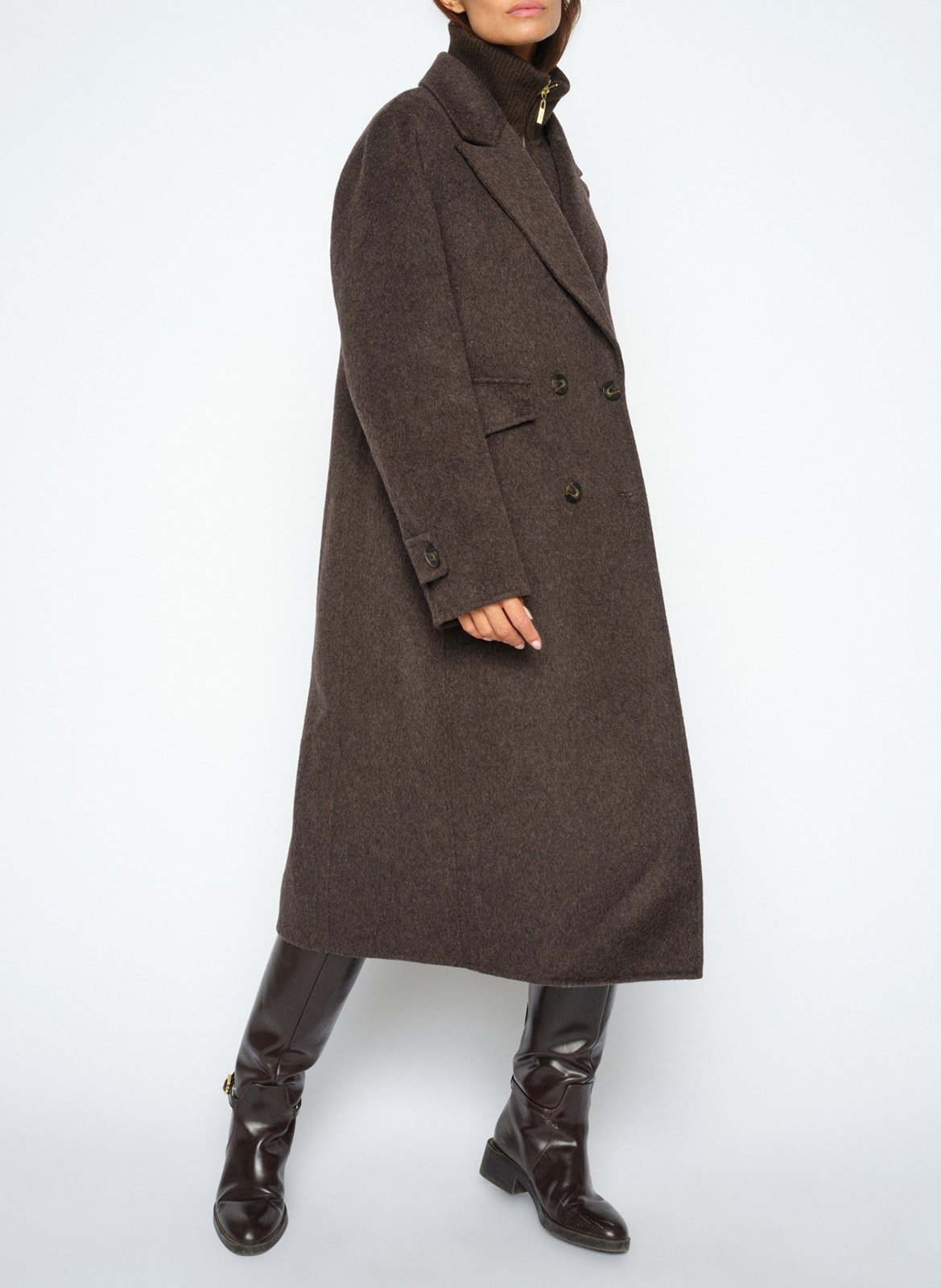 Manteau long à double col en laine mélangée MOS MOSH Marron