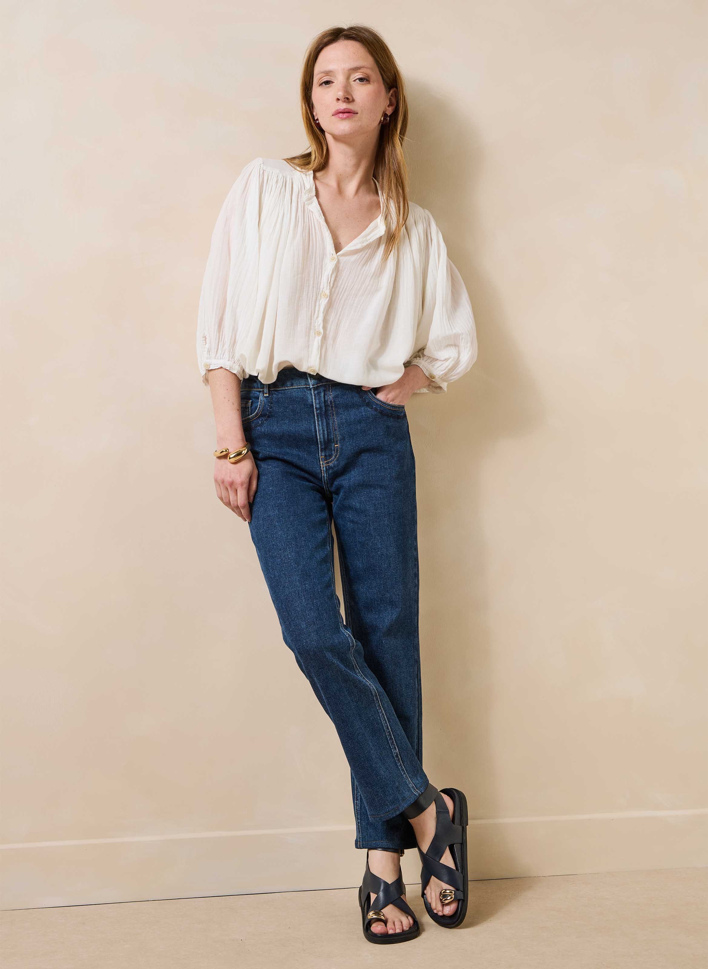 Slim fit jeans van biologische katoenmix LA FEE MARABOUTEE Blauw